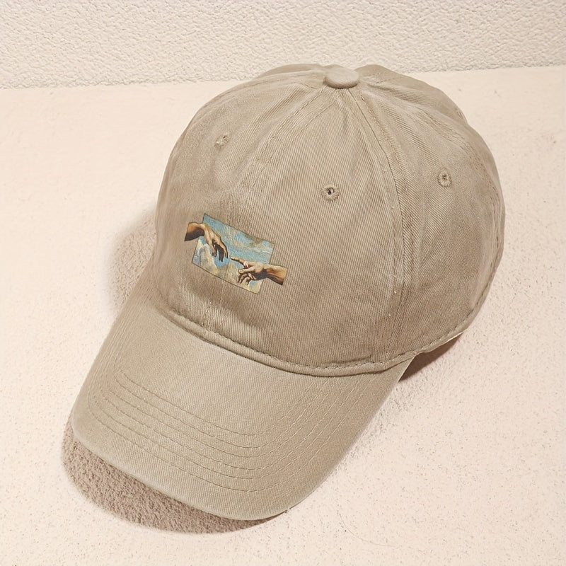 [Vintage Oil Painting Print Cap] Unisex Vintage Oil Painting Print Baseball Cap, Polyester Breathable Casual Embroidered Hat, Hand Washable, Flag Theme, Adjustable Fit