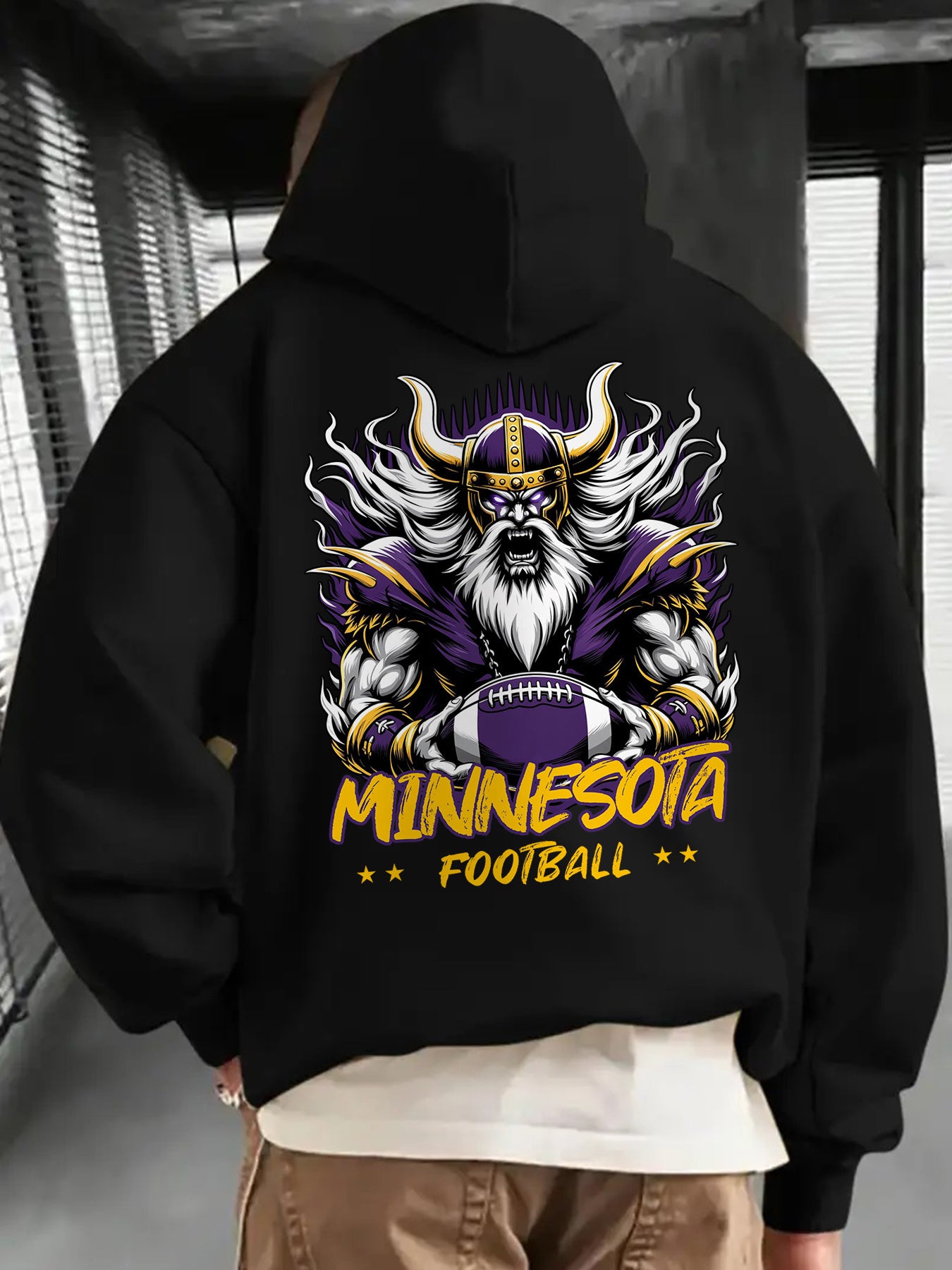 Creative Gift, Men'S Gift, 1pc Minnesota Football Creative Pattern Printed Casual Hoodie, Suitable for Football Enthusiasts, Men'S Hoodie and Sweatshirt, New Fashion Printed Casual Pocket Hoodie, Thickened, Suitable for Autum
