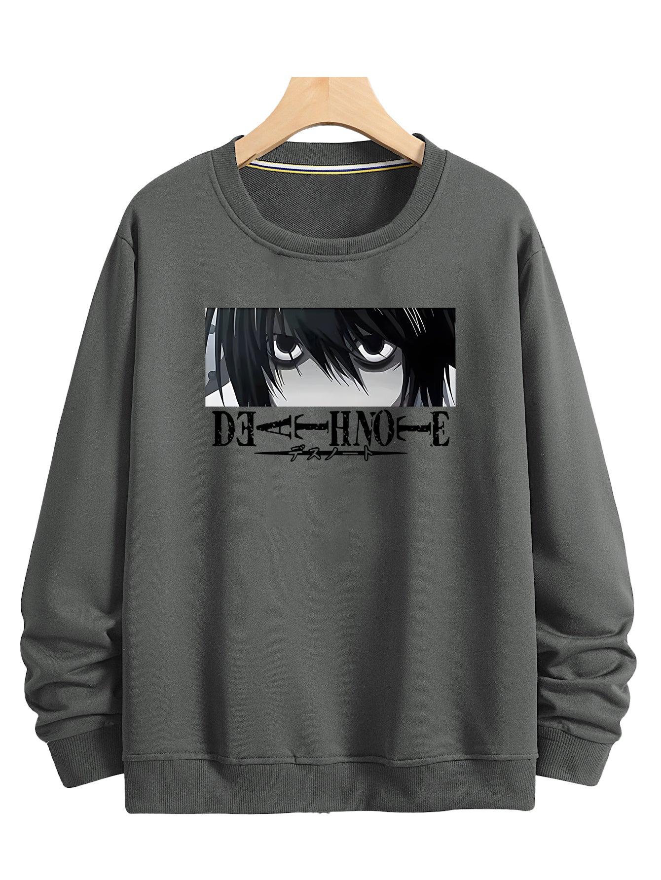 [Four seasons Comfy Death Note Sweatshirt] Japanese comic Death Note pattern Print Men's versatile Long Sleeve Comfy Sweatshirt Casual Top For four seasons Men's Clothing Outdoor