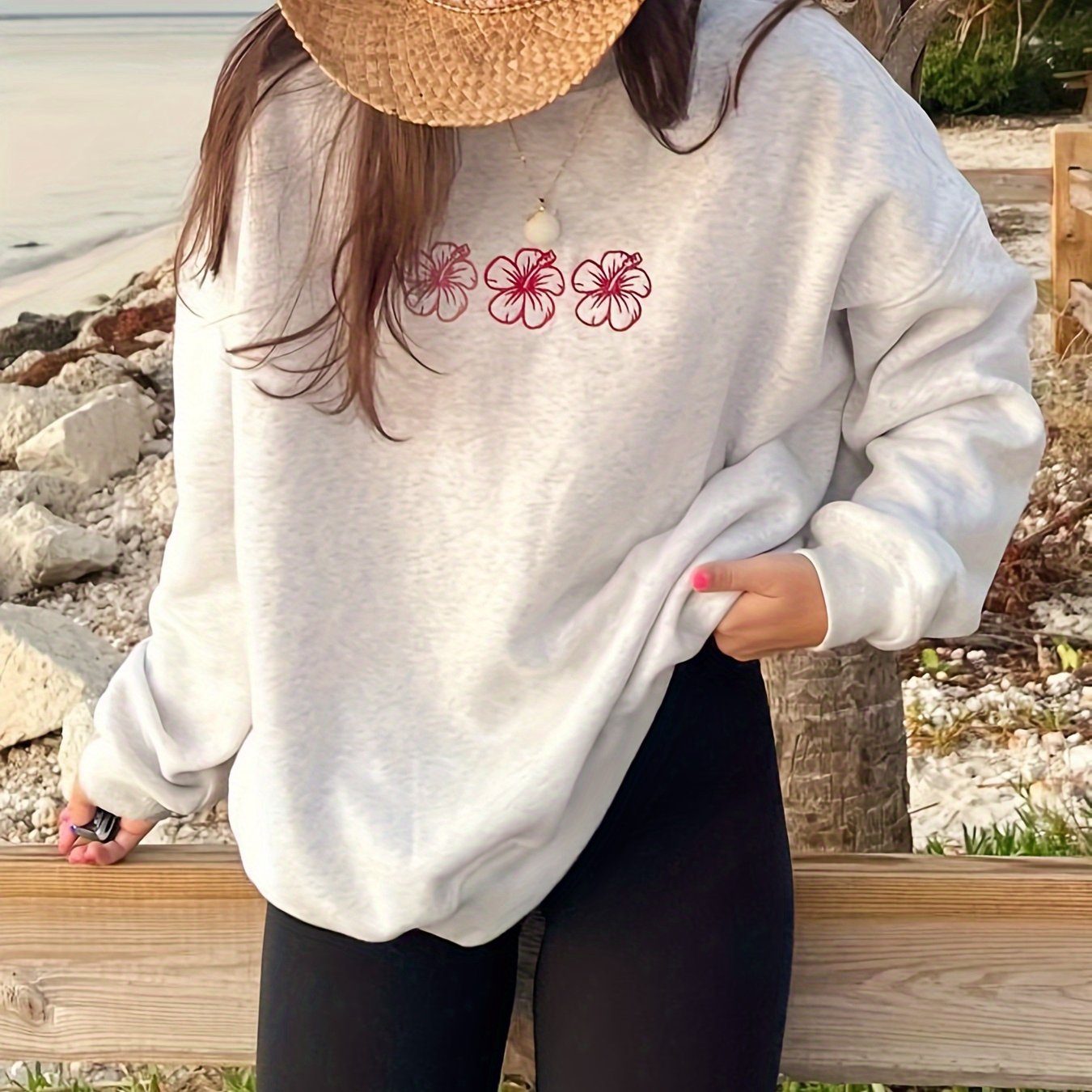 Women'S Long-Sleeved Round Neck Light Blue Butterfly Pattern Three-Color Round Neck Sports Sweatshirt Suitable for Going Out And Partying Streetwear