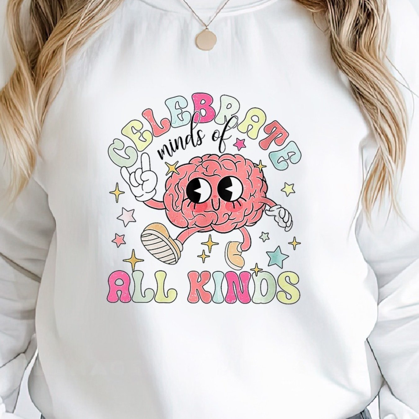 [Long Sleeve Mental Health Pullover] Celebrate Minds of All Kinds Sweat, Autism Sweater, ABA Therapist Crewneck, ADHD, Autism Acceptance Gift, Mental Health, Sped Woman's Cozy Classic Print Pullover Sweater, Casual Long Sleev