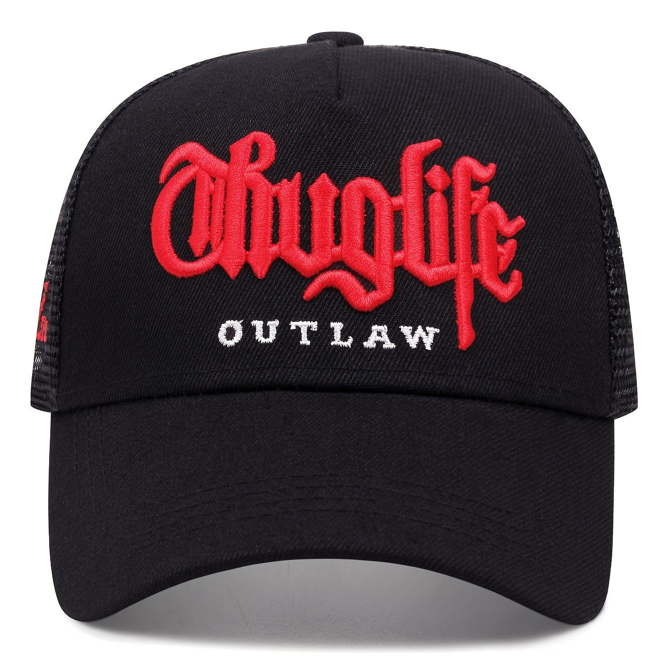 Cool Hippie Gothic Curved Brim Baseball Cap, 3D Embroidery Breathable Mesh Trucker Hat, Snapback Hat For Casual Leisure Outdoor Sports