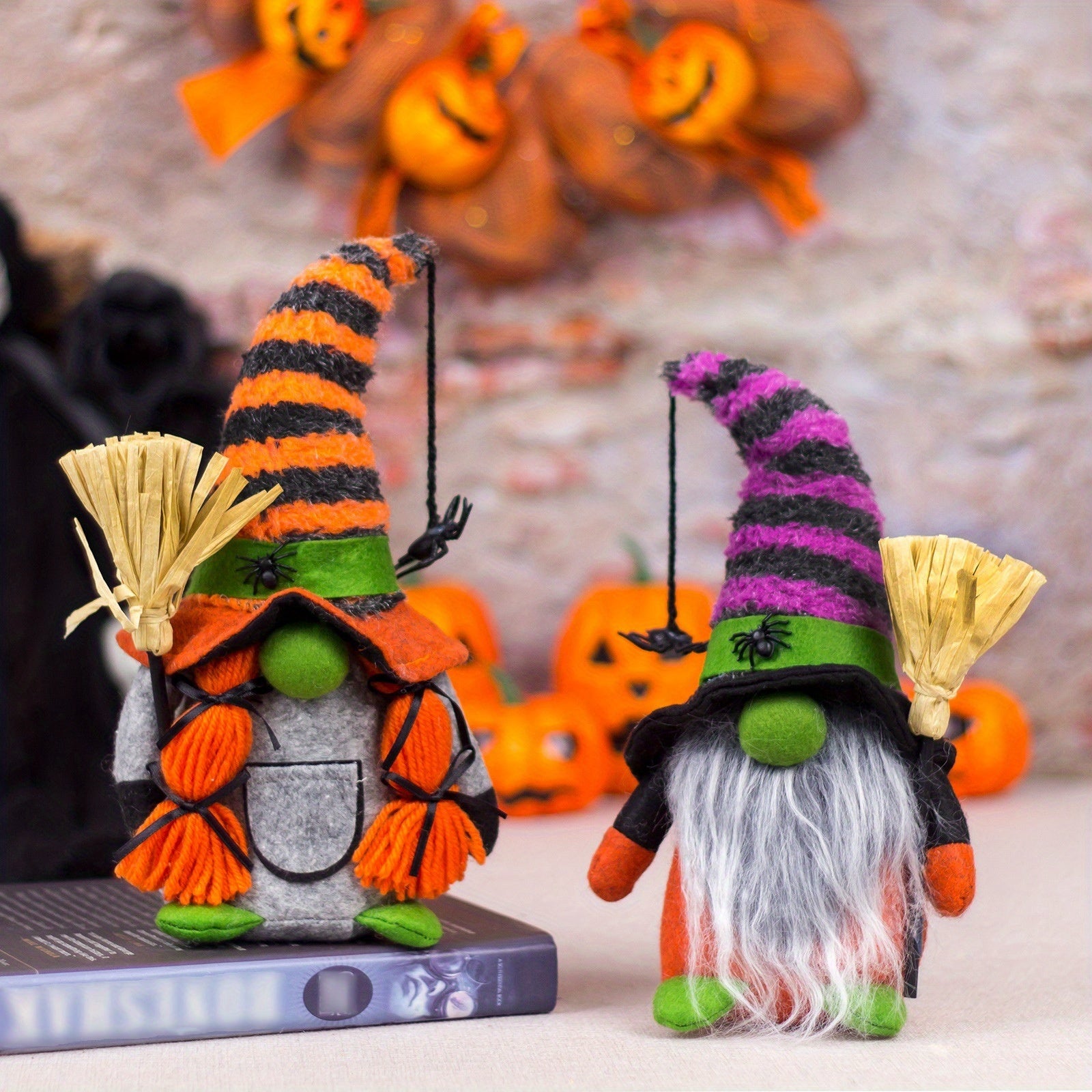 [Halloween Gnome Doll] Tomte Scandinavian Nisse Elf Dwarf Faceless Gnome Doll | Halloween Gnomes Plush with Spider Ornaments Halloween Witch Gnomes Home Tiered Tray Decorations