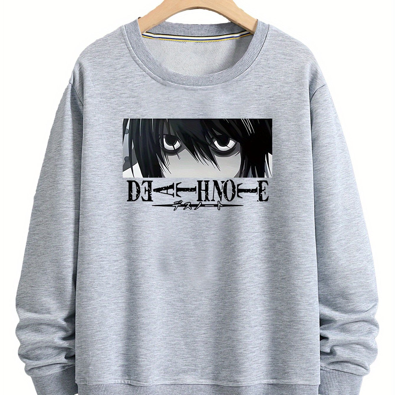 [Four seasons Comfy Death Note Sweatshirt] Japanese comic Death Note pattern Print Men's versatile Long Sleeve Comfy Sweatshirt Casual Top For four seasons Men's Clothing Outdoor