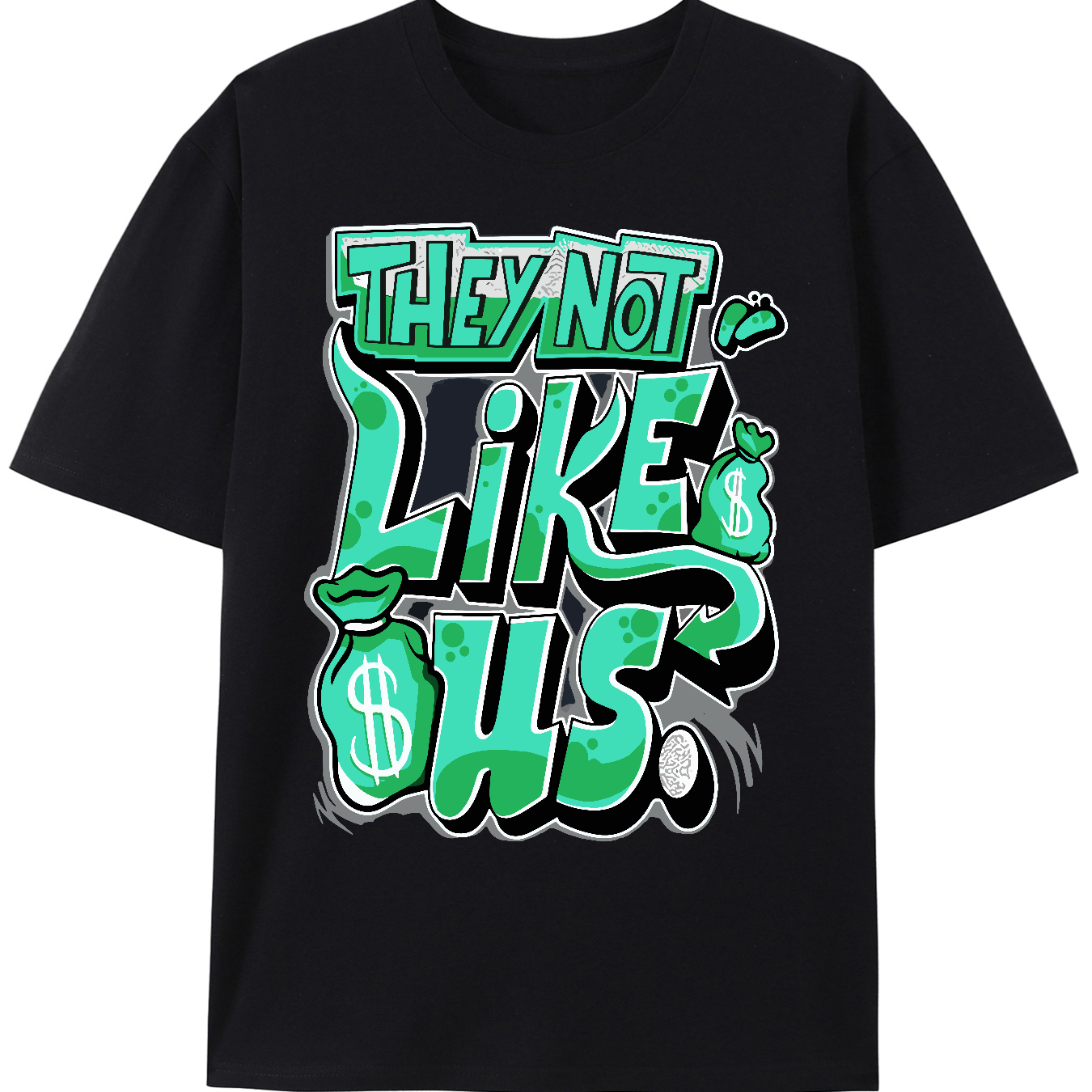 Dunkare Black Green Glow 3s T-Shirt Graphic Print Tee Shirt, Men's Casual Short Sleeve T-shirt