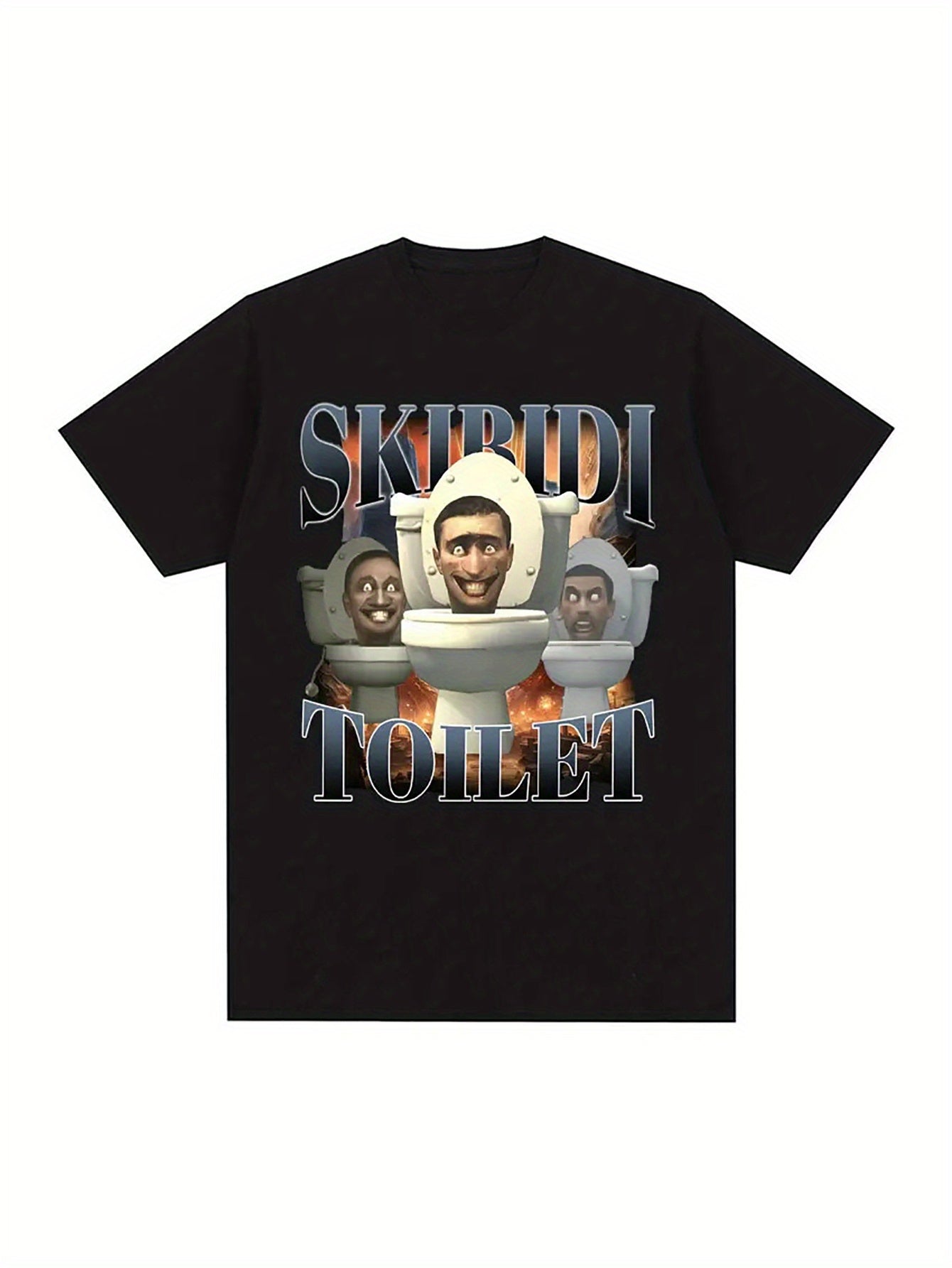 Unisex Skibidi Toilet Graphic Print T-shirt- Black