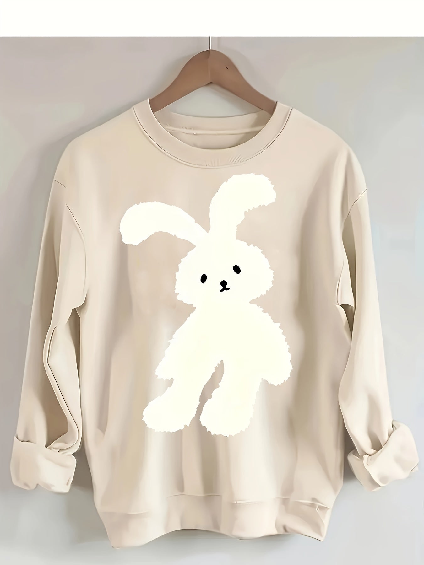 Bunny Cartoon Print Women'S Comfortable Crew Neck Sweatshirt