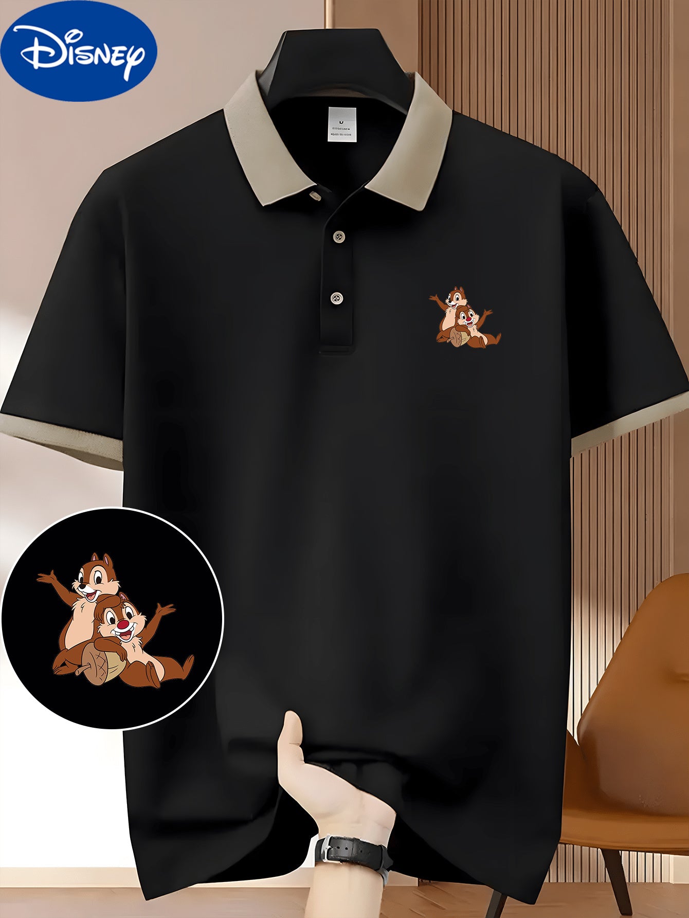 Disney Chitty Chitty Cartoon Image Printed Lapel Short Sleeve Shirt, Business Fashion Lightweight Polyester Breathable and Quick Drying Men's Shirt Golf Shirt Summer Fashion Casual Wear Suitable for Outdoor Sports Golf Course