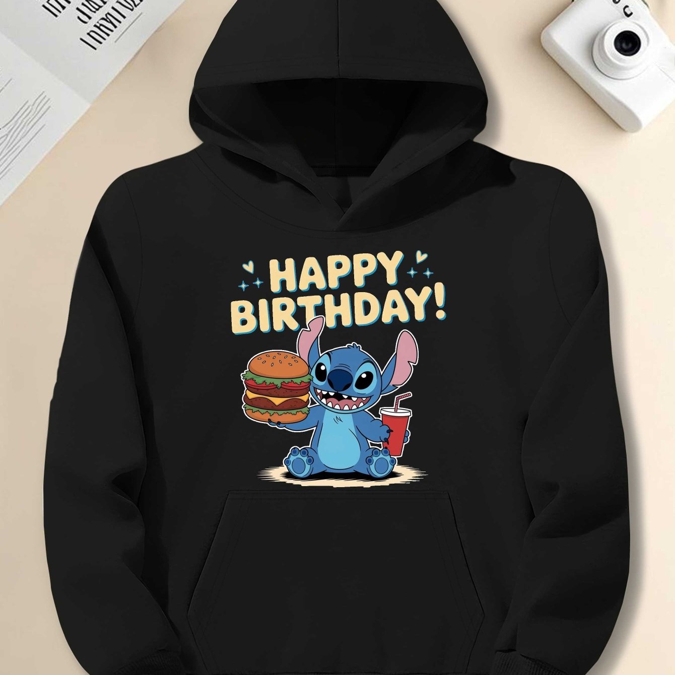 Disney Stitch Birthday Burger Retro Style men'S casual hoodies