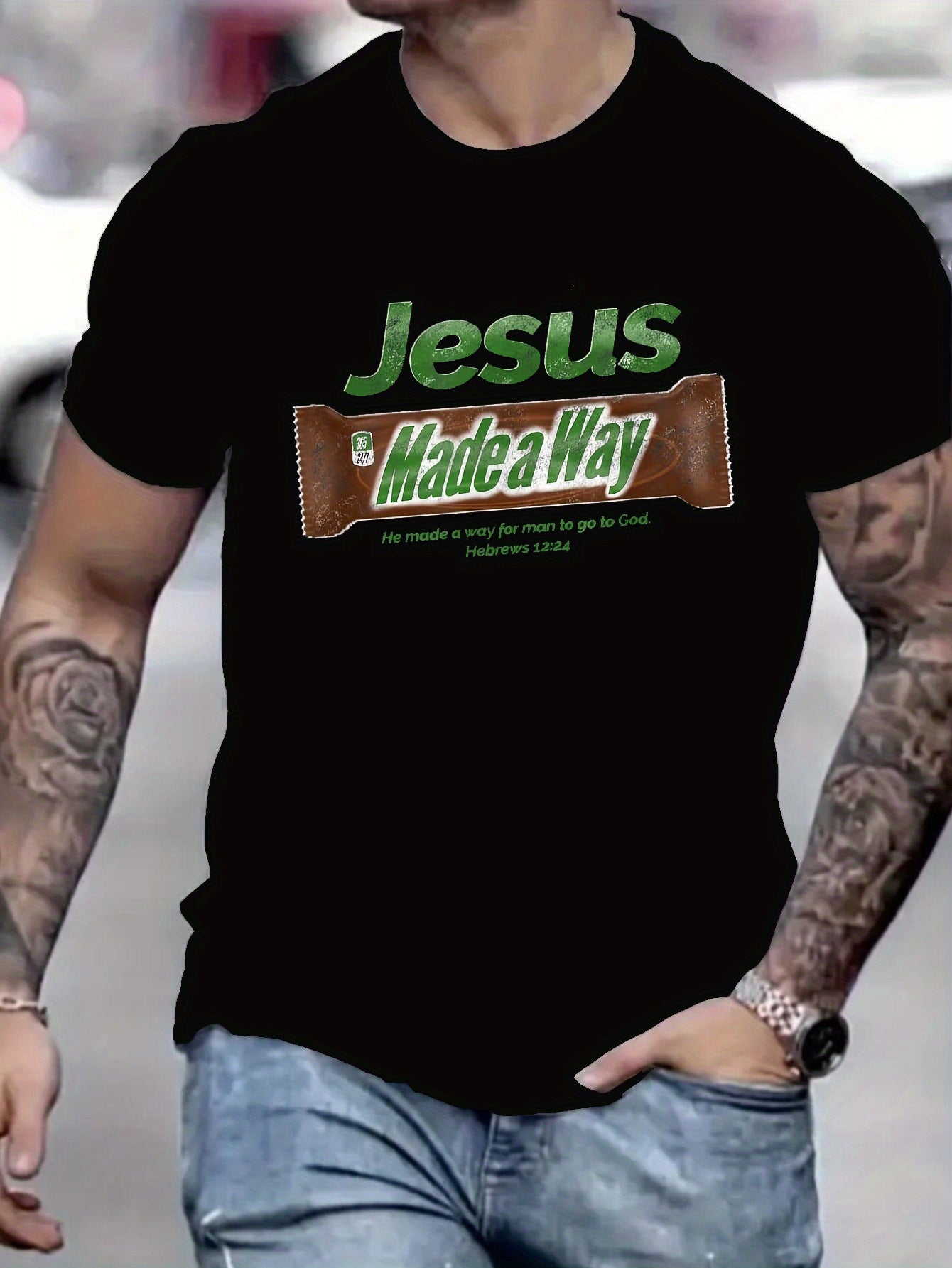 Men's Black Short-Sleeve T-Shirt with 