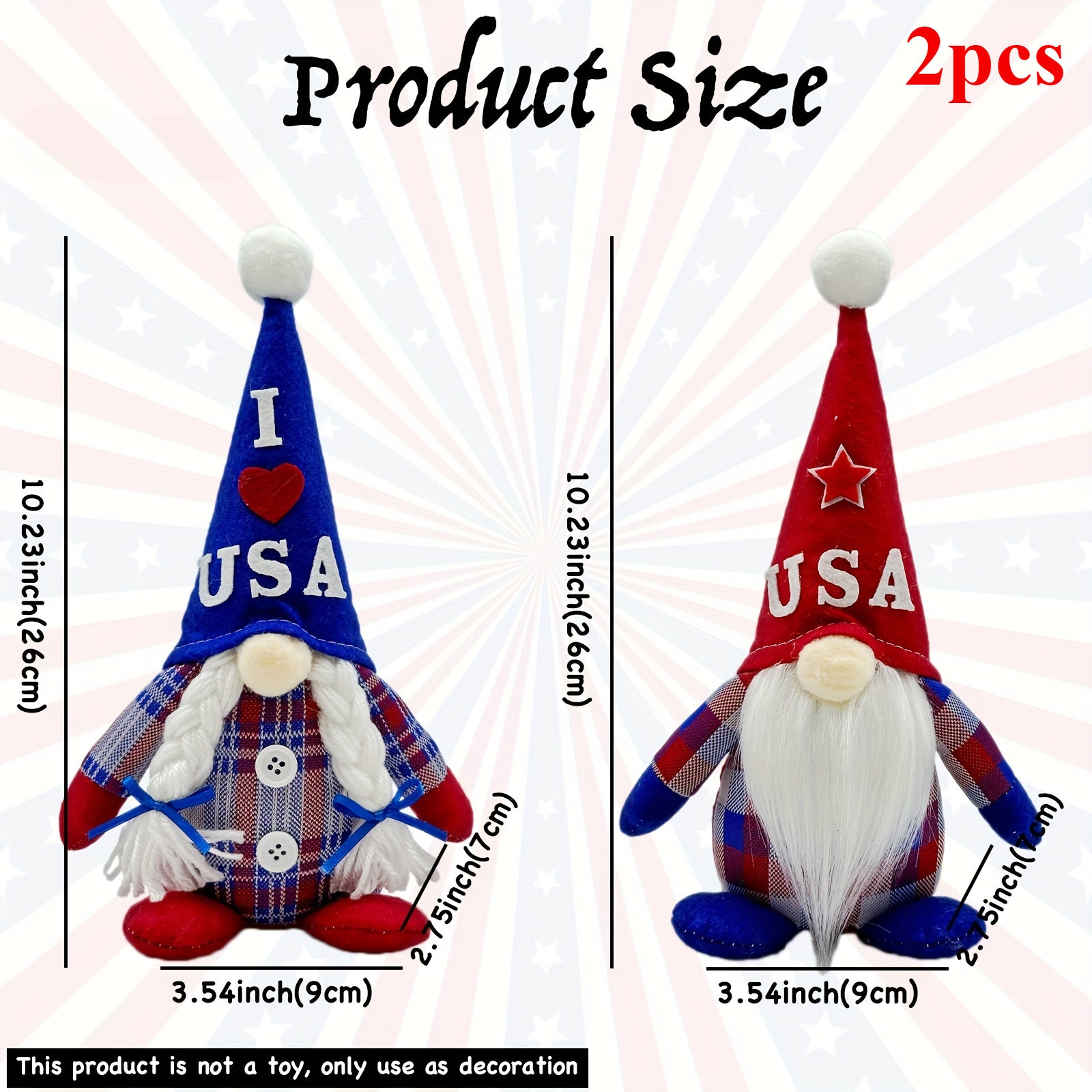 4th Of July Patriotic Gnome Figurine - Striped Star Rudolph, Mini Tabletop Decor, Perfect for American Independence Day, Memorial Day, National Day & Labor Day, Holiday Home Decorations, Collectible Decorative Piece, Suitable