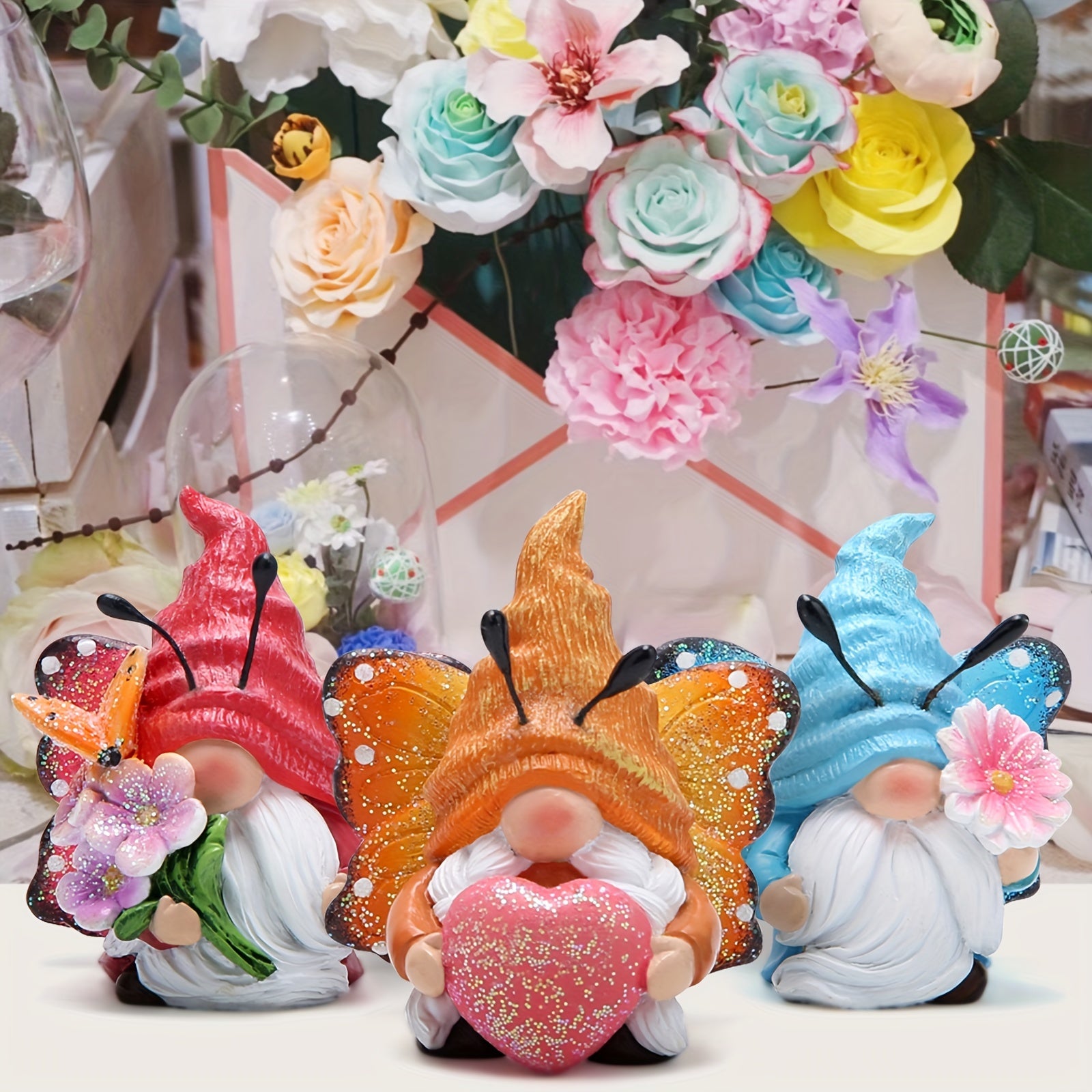 Basen Spring Butterfly Gnomes Decorations - Scandinavian Tomte Elf Figurine Ornaments - Summer Home Decor Gifts