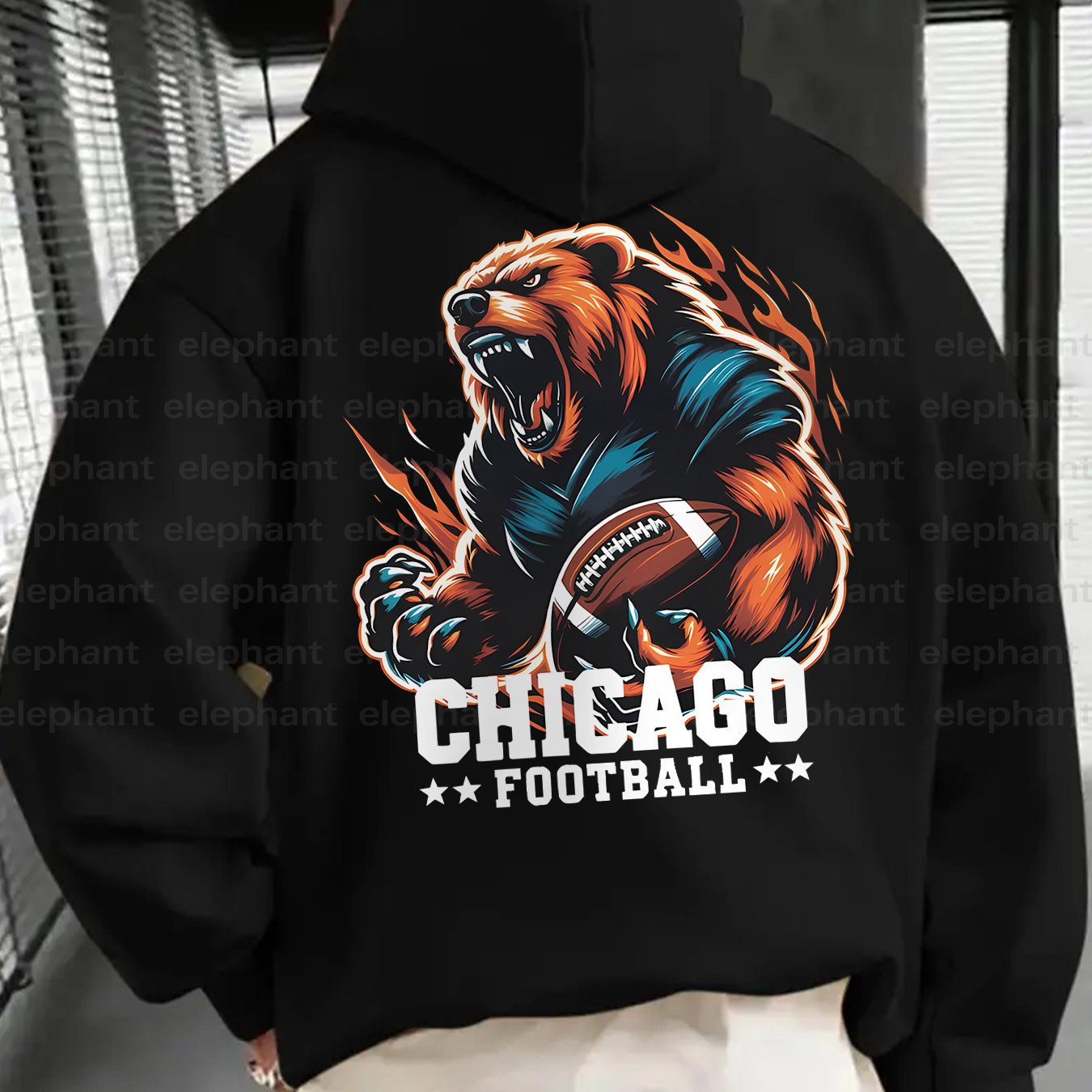 [Casual Graphic Print Hoodie Men] Chicago Football Graphic Print Hoodie for Men - Casual Thickened Sweatshirt with Pocket, Stylish Design, Perfect for Autumn and Winter