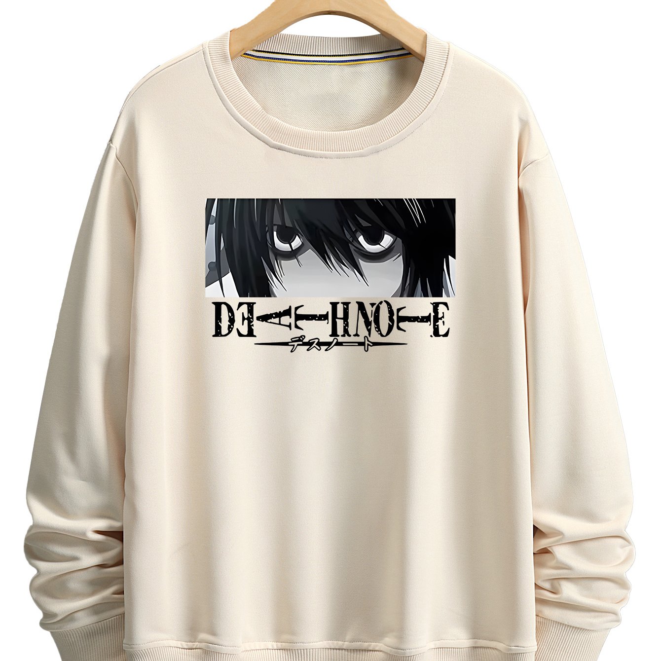[Four seasons Comfy Death Note Sweatshirt] Japanese comic Death Note pattern Print Men's versatile Long Sleeve Comfy Sweatshirt Casual Top For four seasons Men's Clothing Outdoor