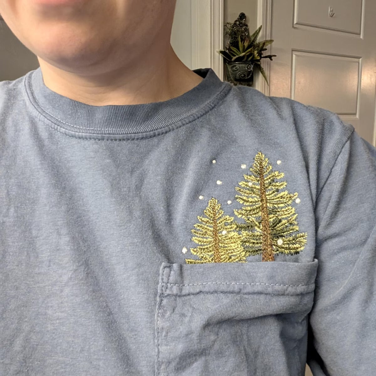 Embroidered crewneck wildflower pocket t-shirt, Embroidered flower shirt, Spring clothing, Floral pocket tee, Comfort Colors tshirt