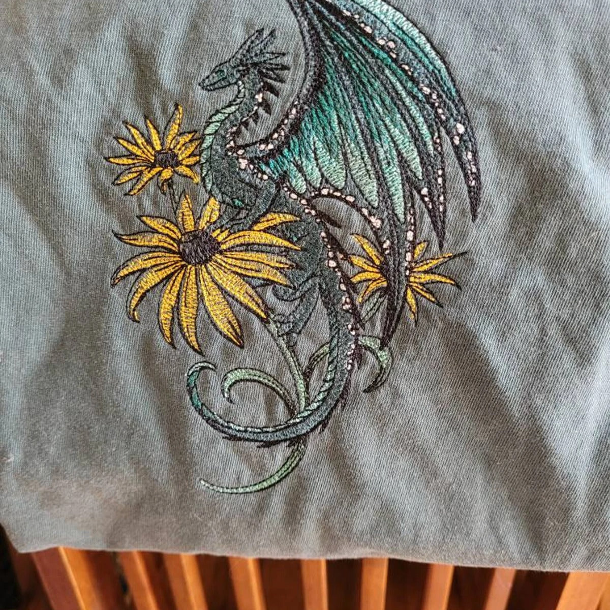 Summer Botanicals Nature Dragon Embroidered Tee | Fantasy T-Shirt
