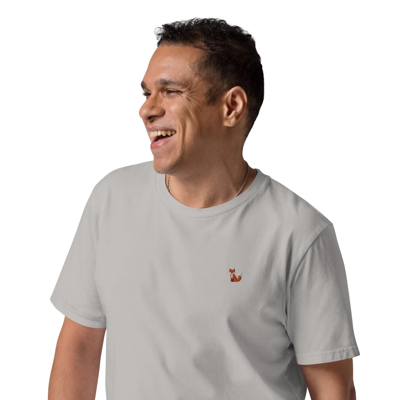 Fox Organic Embroidered Unisex T-Shirt Minimal Design