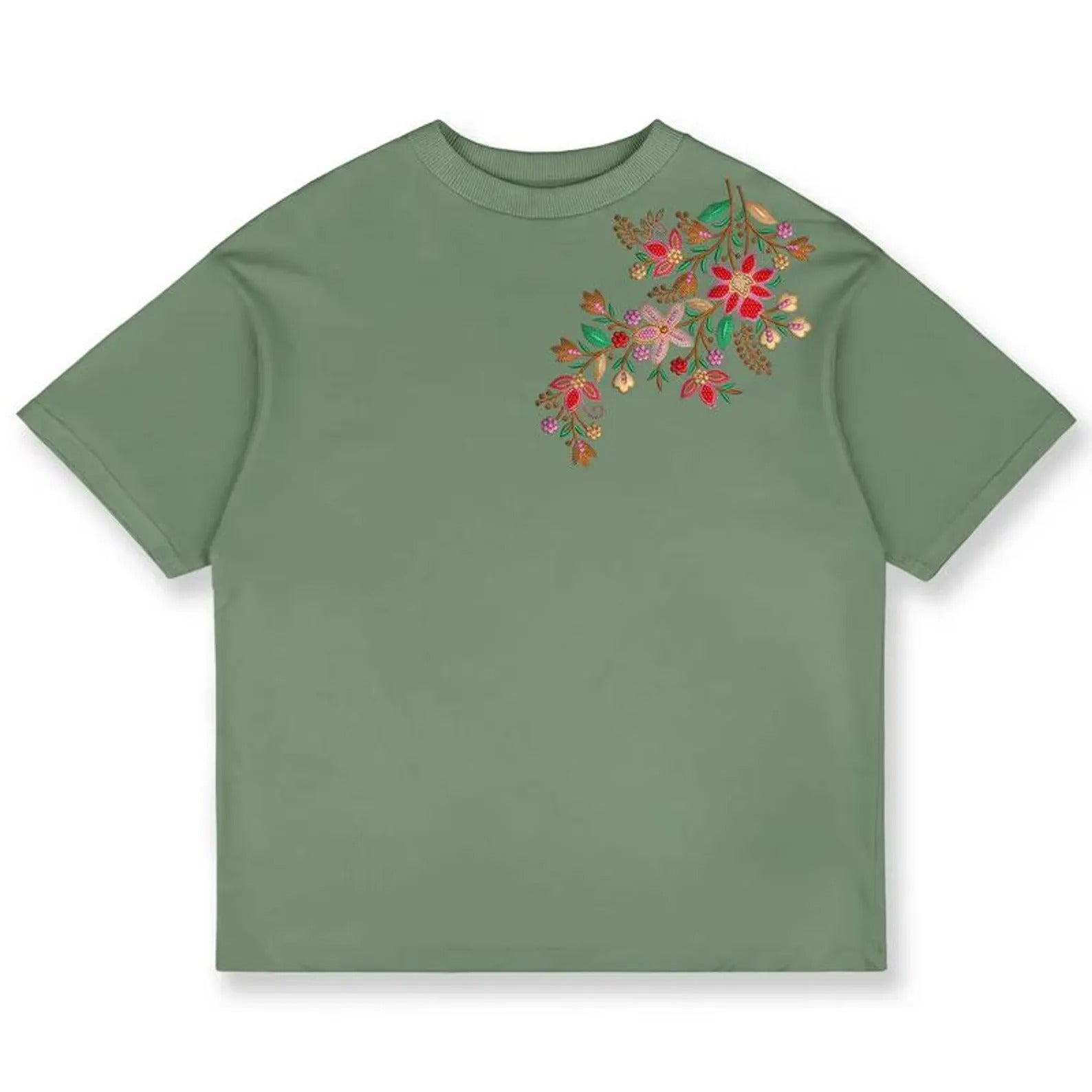 Elegant Floral Embroidery Tee - Women's Boho Chic T-Shirt - Embroidered Top - Summer Casual Blouse - Unique Gift Idea