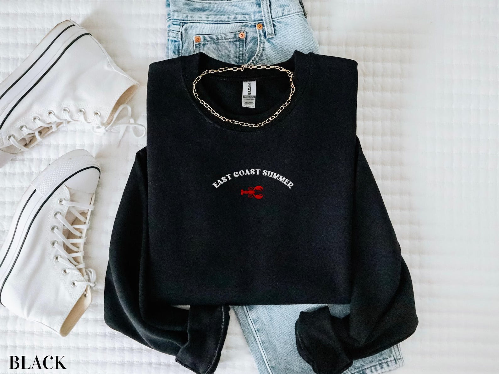 Embroidered East Coast Sweatshirt, East Coast Summer Crewneck, Lobster Crewneck, East Coast Beach Vacation Sweatshirt, Coastal Sweatshirt