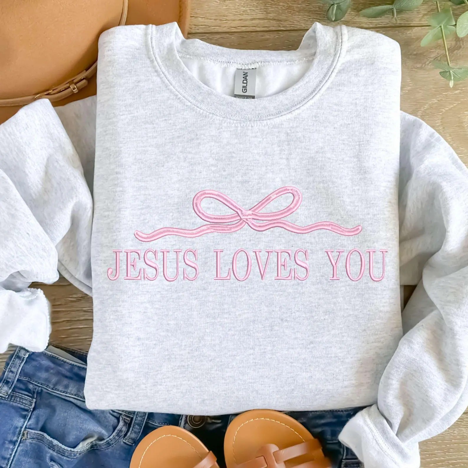 Jessus Loves You Embroidered Crewneck | Christian Sweatshirt | Embroidered Sweatshirt | Gift | Worship Sweatshirt, Christian Apparel
