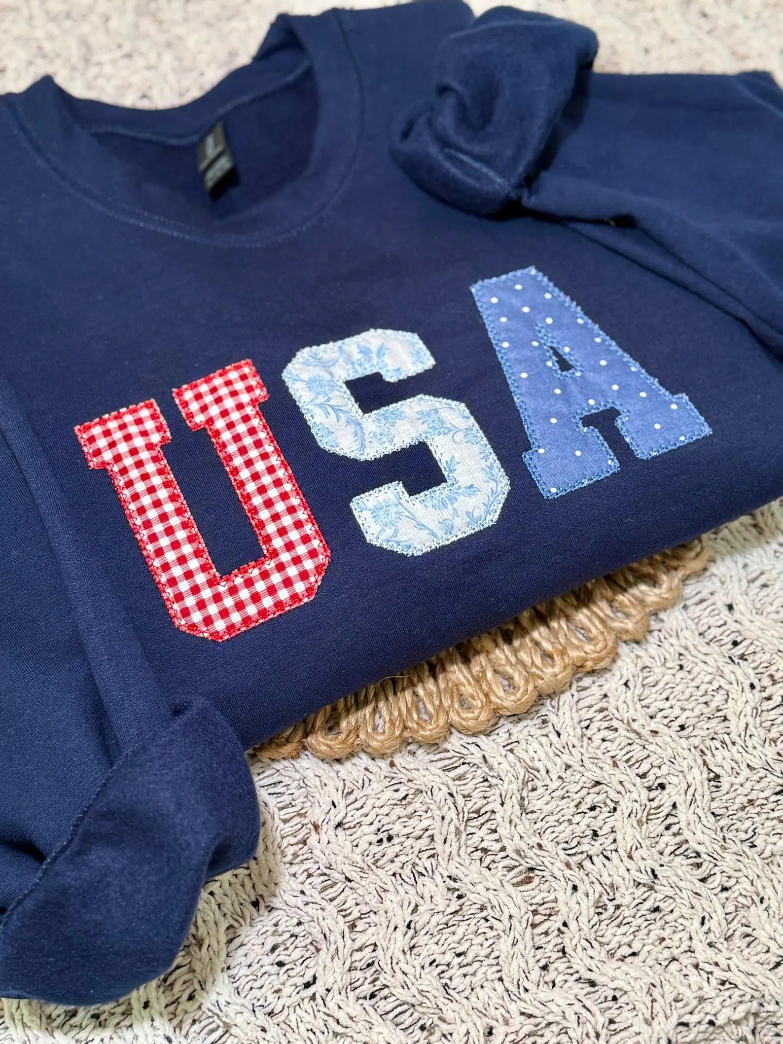 USA Embroidered Crewneck Sweatshirt, Comfy American Flag Sweater, Embroidered America Shirt, USA Flag Sweatshirt, 4th of July Shirt, Merica
