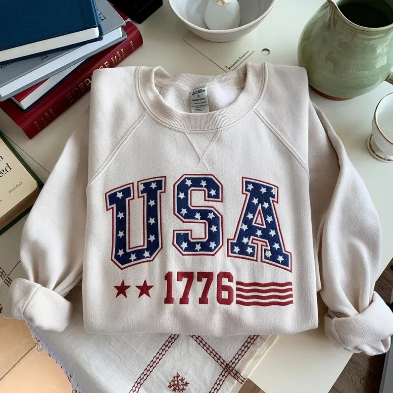 Floral USA Sweatshirt, Patriotic Women Sweatshirt, USA Est 1776 Sweatshirt, 4th Of July Sweatshirt, America Sweatshirt, Flower USA Sweater (Copy) (Copy)