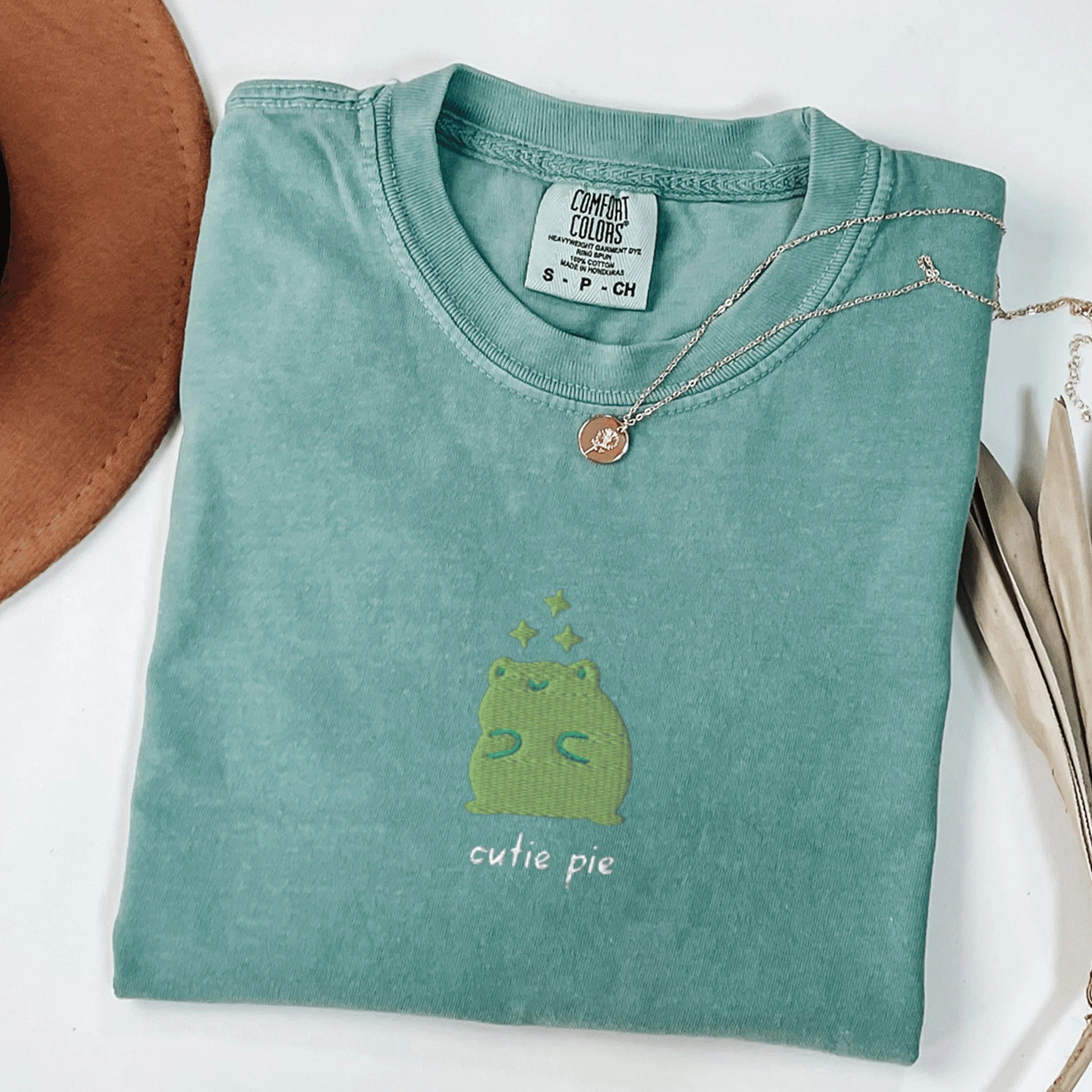 Comfort Colors Frog Cutie Pie Shirt, Embroidered Frog Crewneck, Cute Animal Shirt, Embroidered Frog Shirt, Cute Embroidered T-Shirt