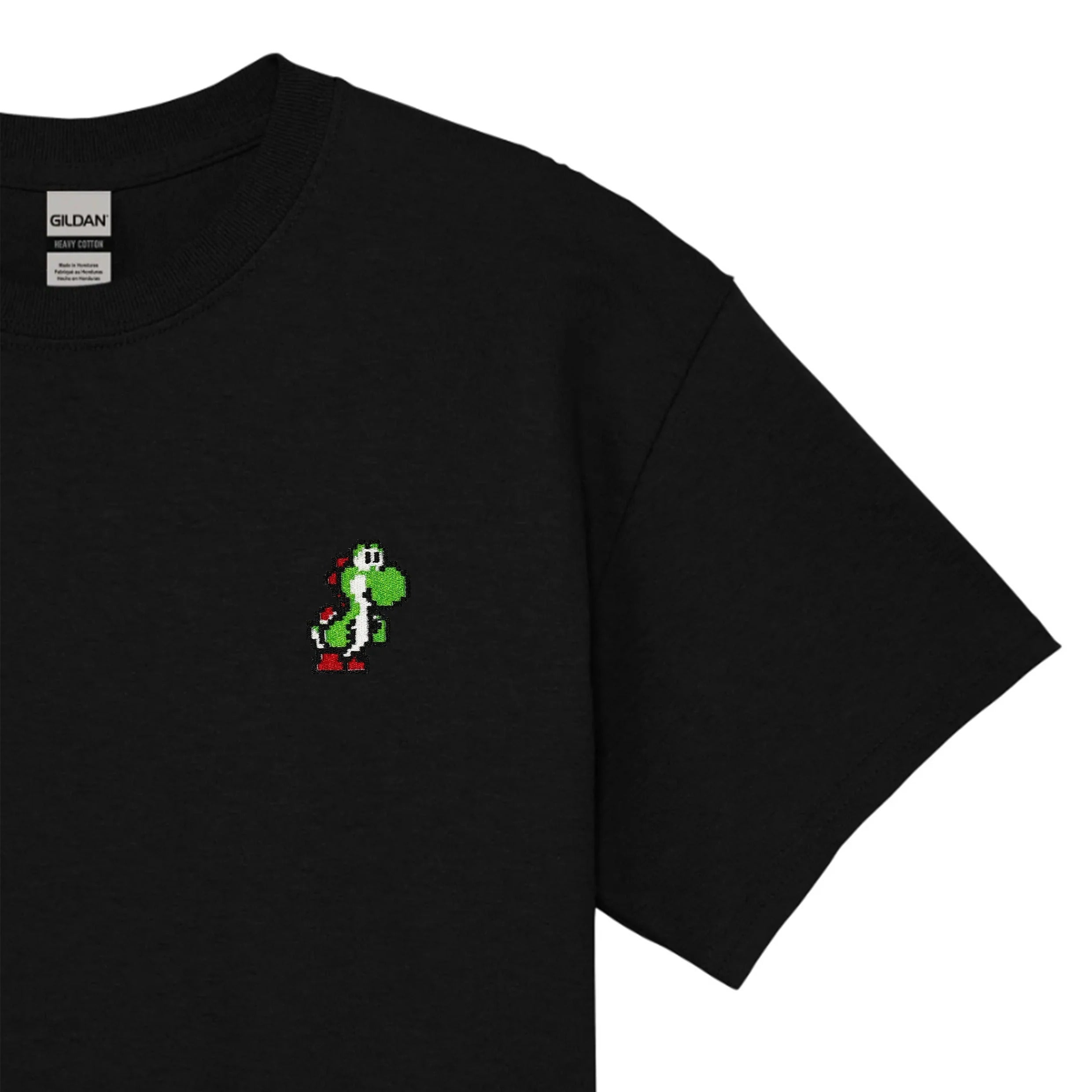 Embroidered Pixel Yoshi | Heavy Cotton Unisex T-shirt | Handcrafted Pixel Apparel | Unique Embroidery Gifts