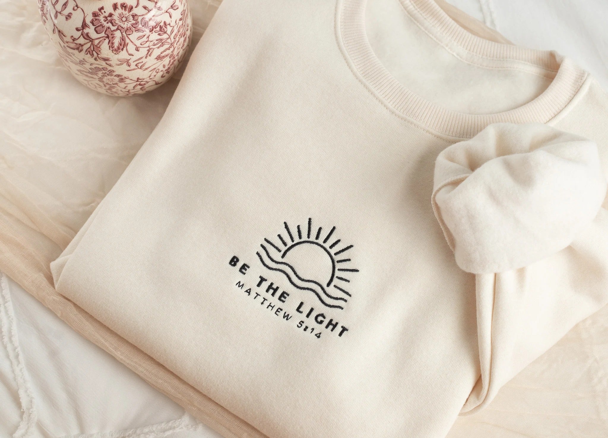 Embroidered Be The Light Sweatshirt, Embroidered Christian Sweatshirt Gift, Embroidered Bible Verse Sweatshirt, Bible Sweatshirt, BET-C-97