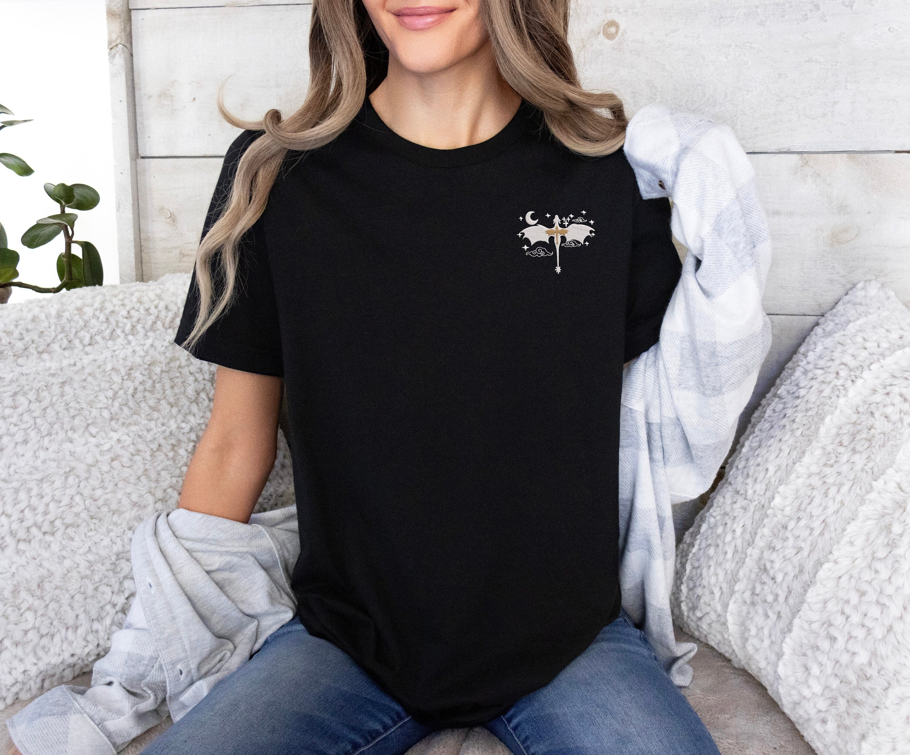 Fantasy Book Embroidery Sweatshirt, Book Lover Gift Shirt, Dragon Fantasy Embroidery Tshirt, The Night Court Shirt, The Bat Boys Embroidered