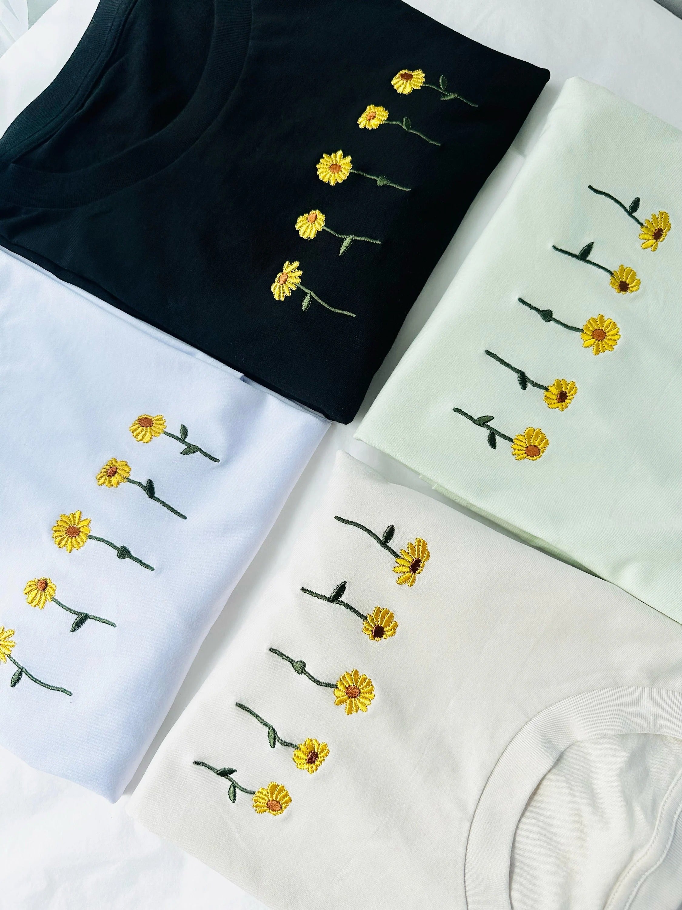 Embroidered Sunflowers T-shirt Unisex Organic Cotton - Spring Summer Top