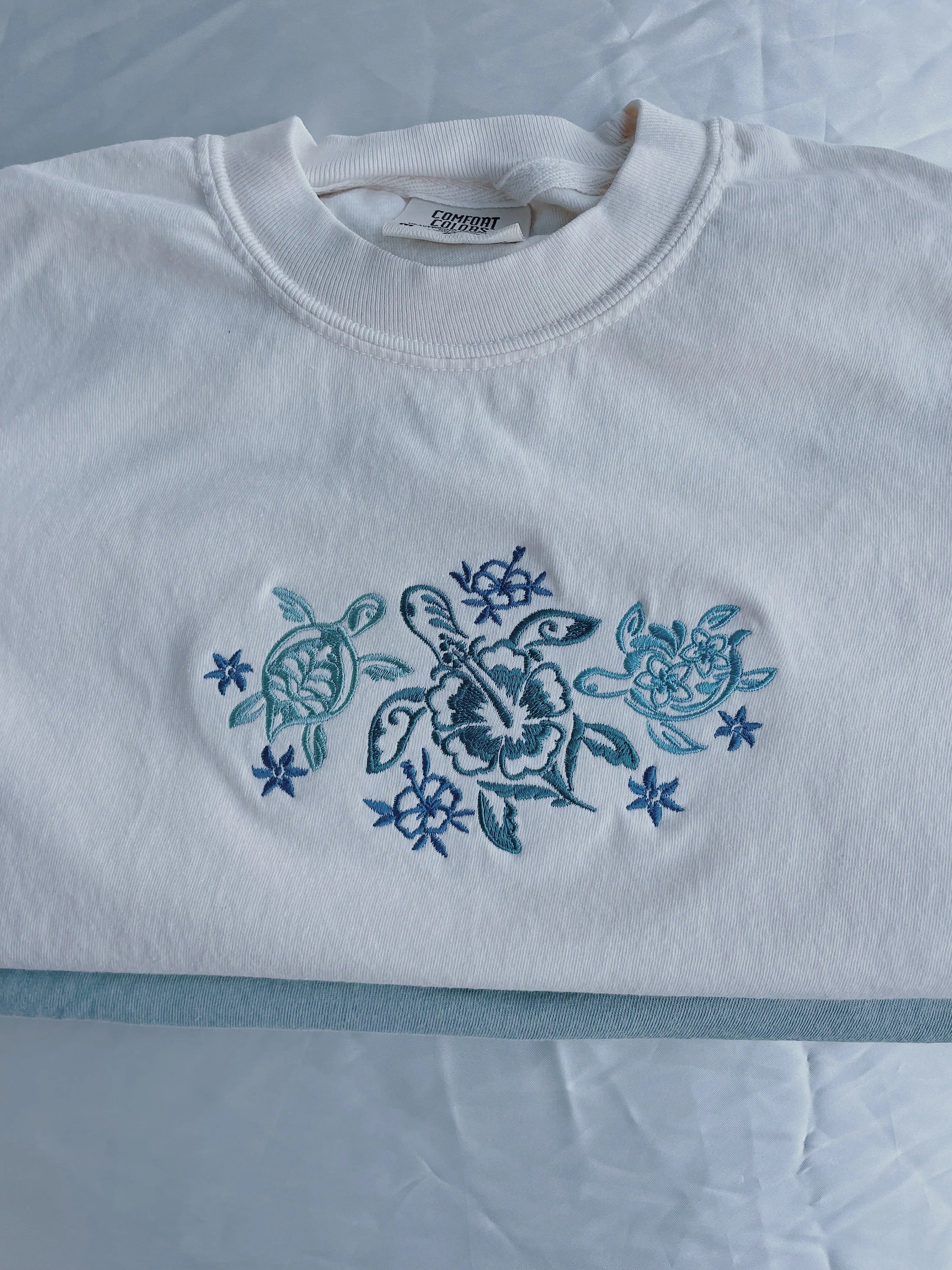 Tropical Turtles Embroidered T-Shirt