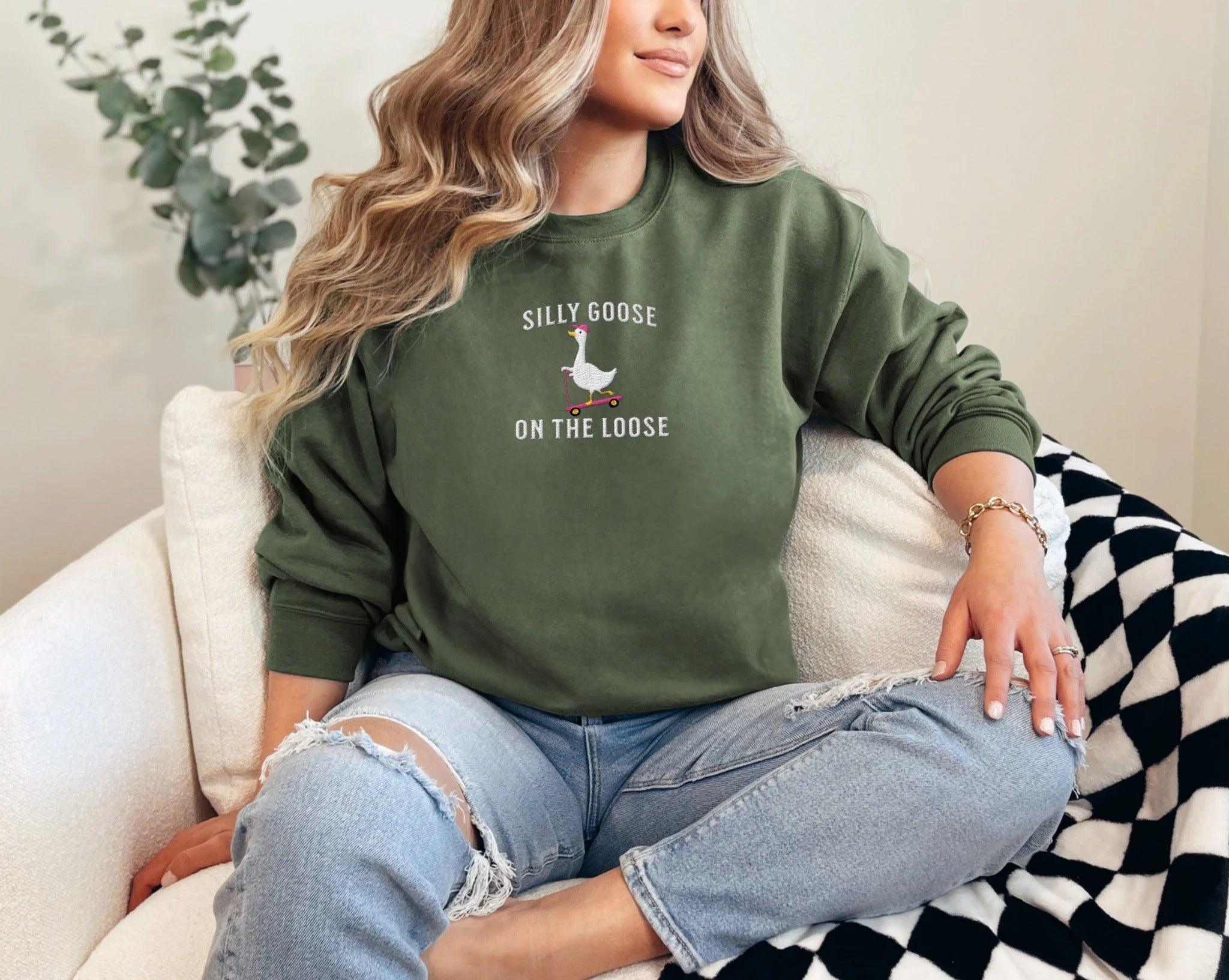 Embroidered Silly Goose Sweatshirt Embroidered Goose Crewneck Sweatshirt Silly Goose Shirt Funny Sweatshirt Funny Embroidered Shirt Gift