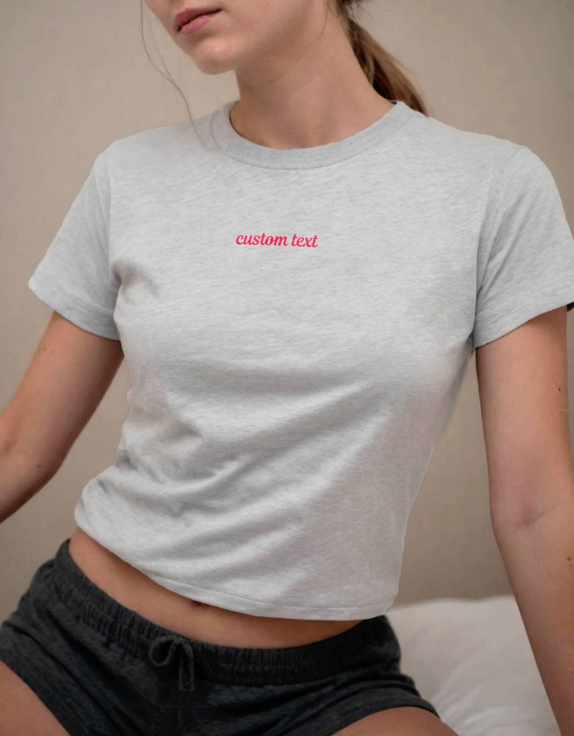 Custom Embroidered Baby Tee, Personalized y2k Shirt, Womens Custom Text Gift, Cute Summer Tshirt, Baby Tee y2k, Retro 2000s t-shirt