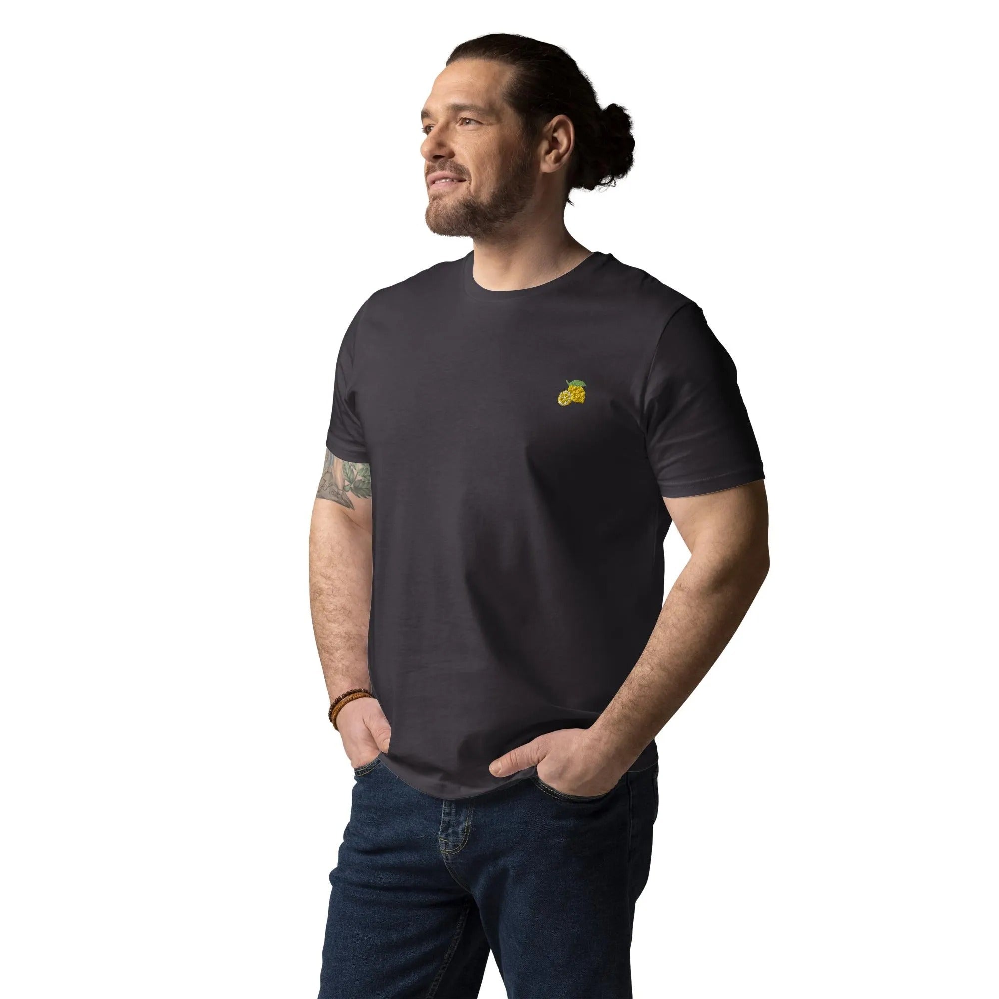 Lemon Organic Embroidered Unisex T-Shirt Minimal Fruit Design