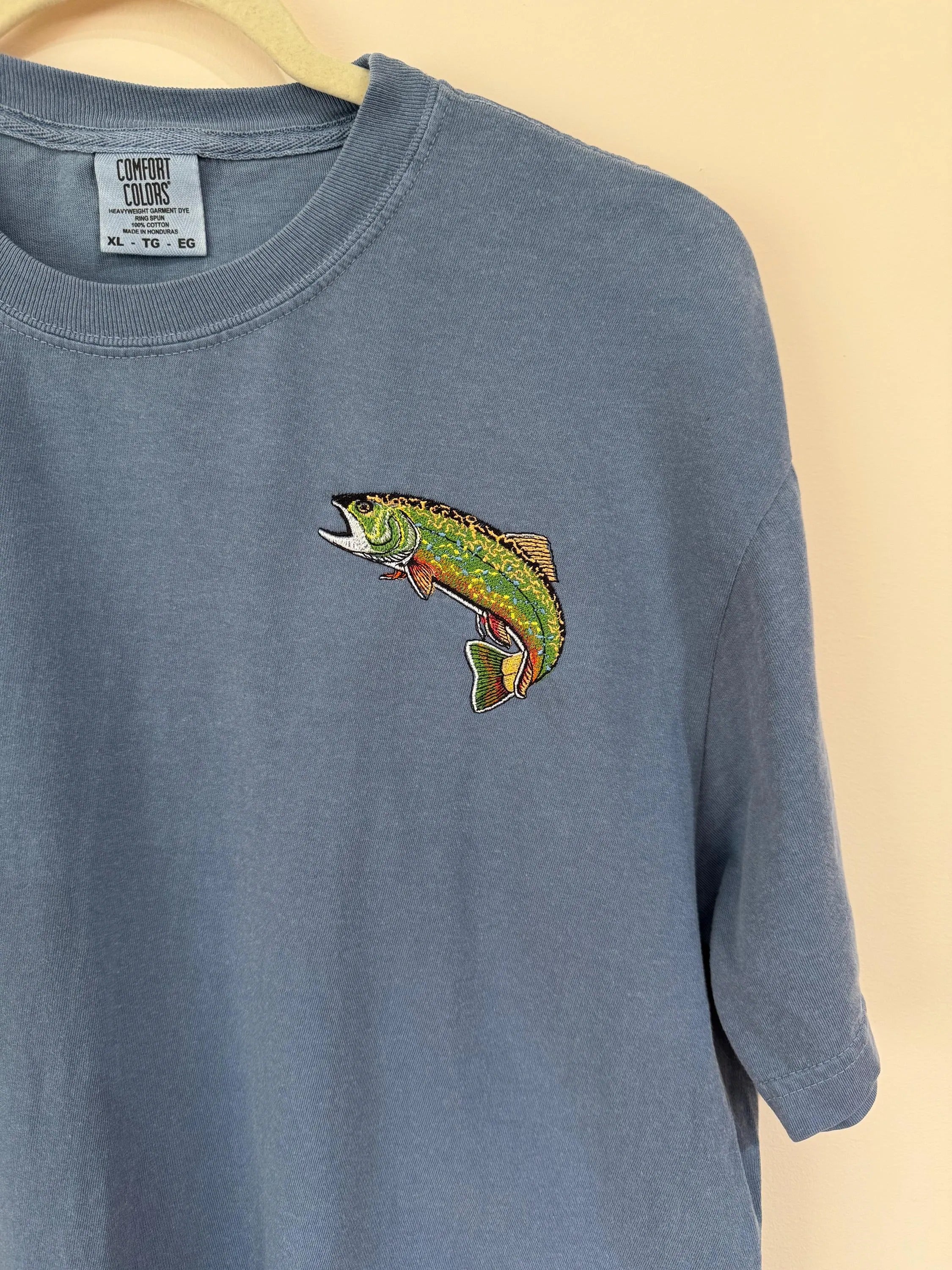 Brook Trout Fish t-shirt embroidered custom shirt. Gift for him, dad gift, Father's Day, Comfort Colors unisex tshirt