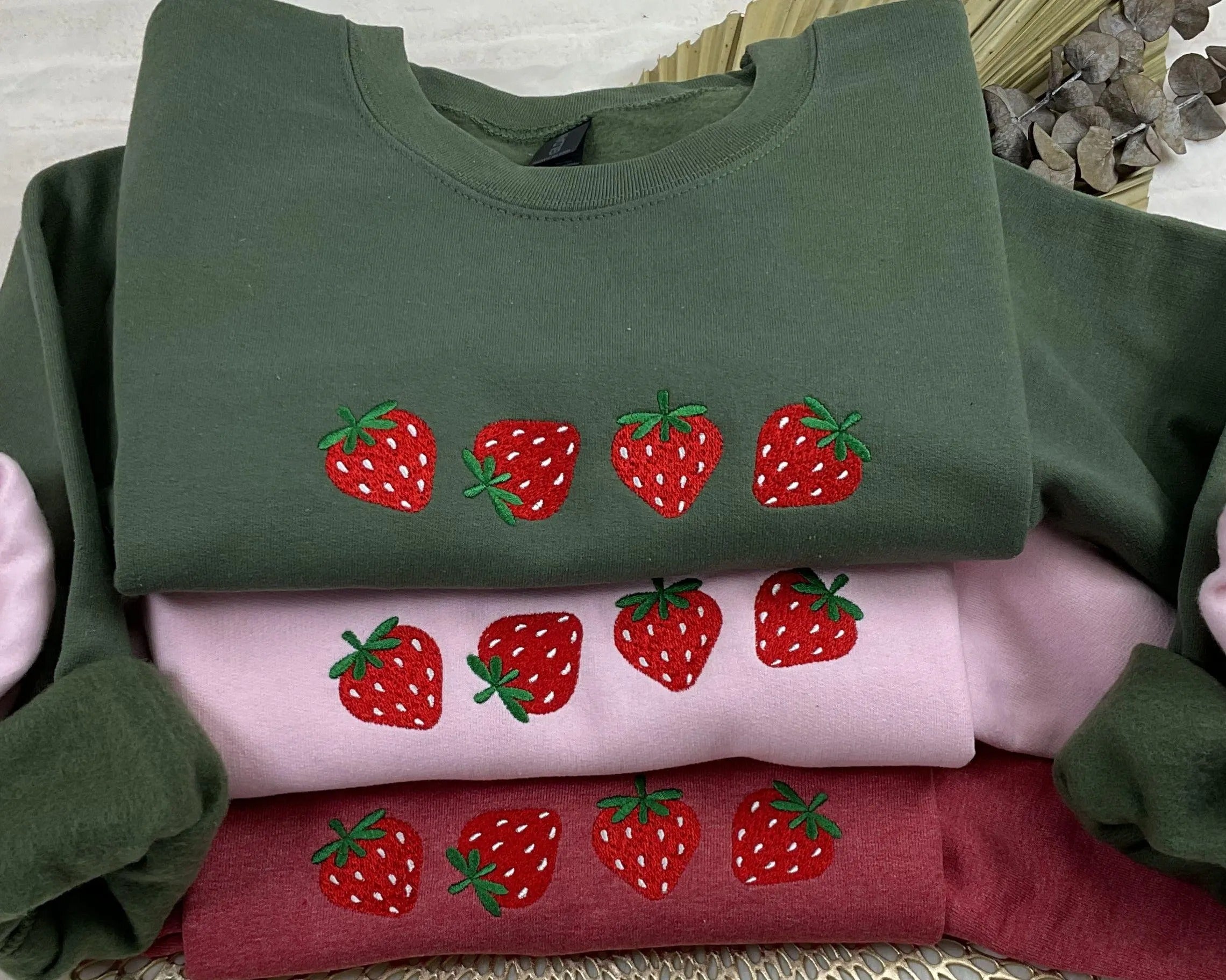 Strawberry Embroidered Sweatshirt, Gardener Gifts, Embroidery Fruit Hoodie, Strawberry Lover Gift, Strawberry Crewneck, Berry Embroidery