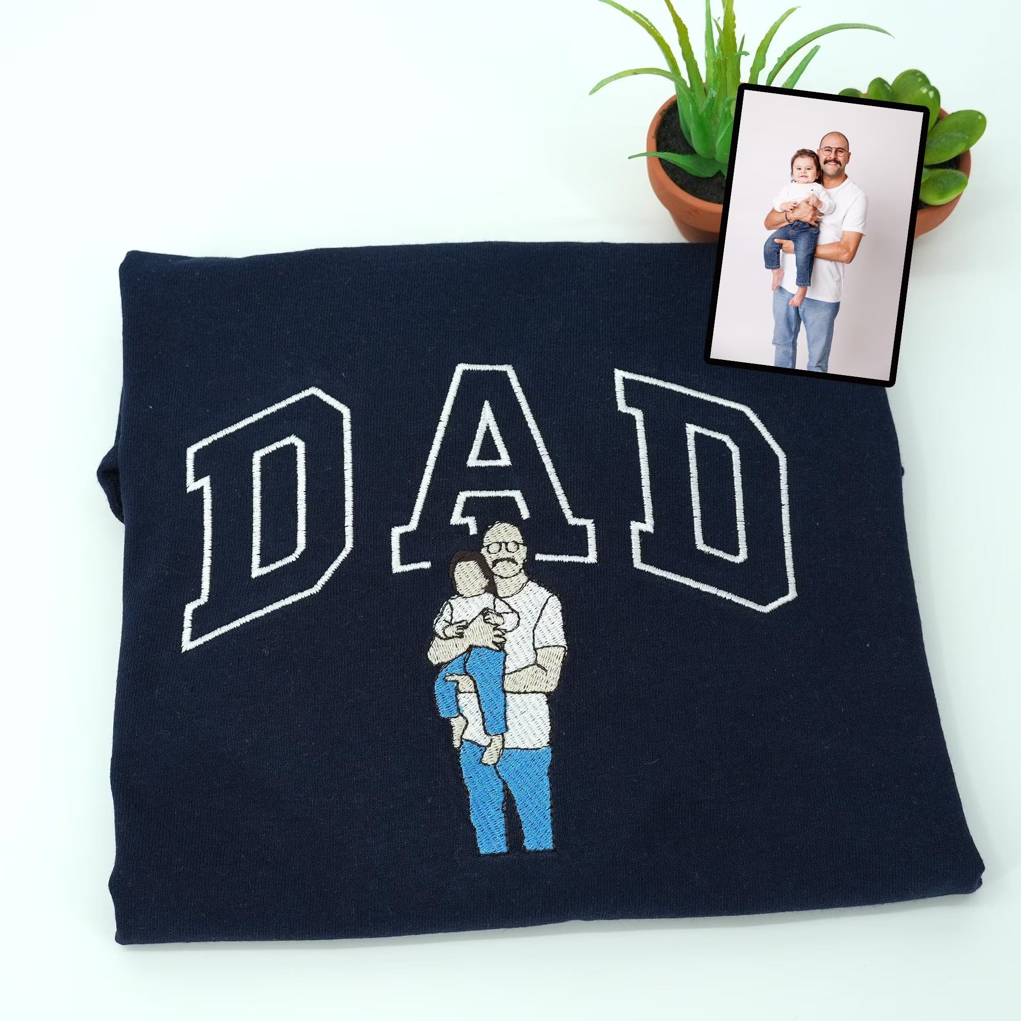 Custom Embroidered Dad Sweatshirt with Photo | Fathers Day or Birthday Gift for Dad | Personalized Dad and Son Hoodie | Portrait Shirt