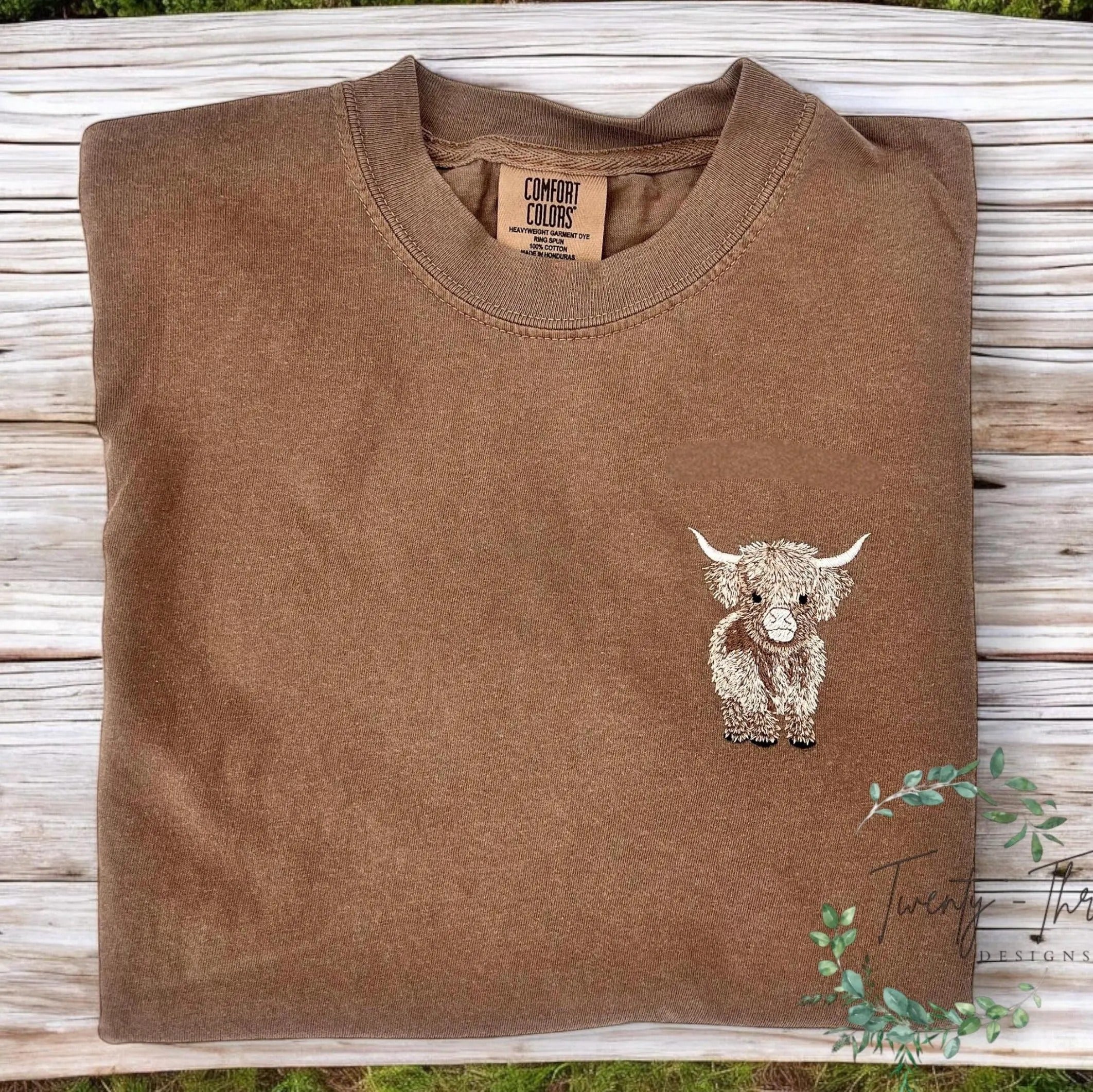 Embroidered highland cow t-shirt, Embroidered t-shirt, Embroidery, Comfort colors tee, Highland cow, Cow, Cow t-shirt,