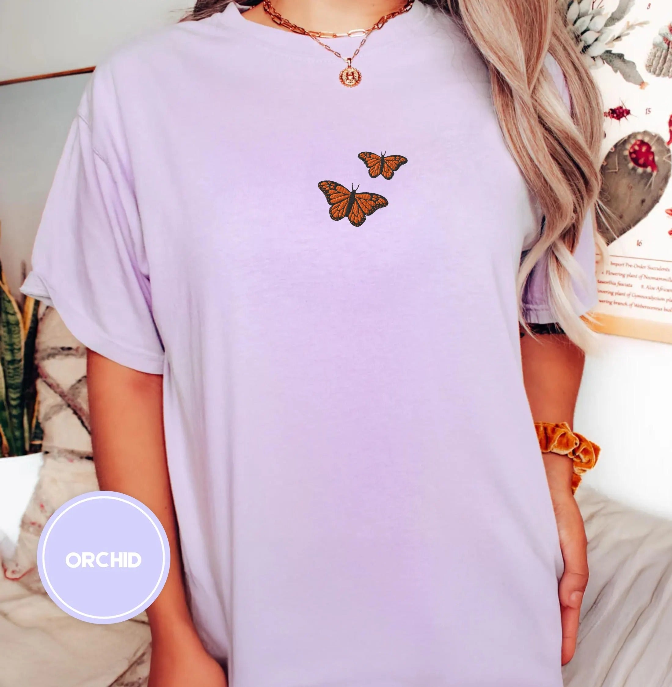 Butterfly Comfort Colors Tee, Embroidered Butterfly Shirt, Minimalist T-Shirt, Embroidered Tee, Embroidered Shirt, Custom Shirt, Retro Shirt