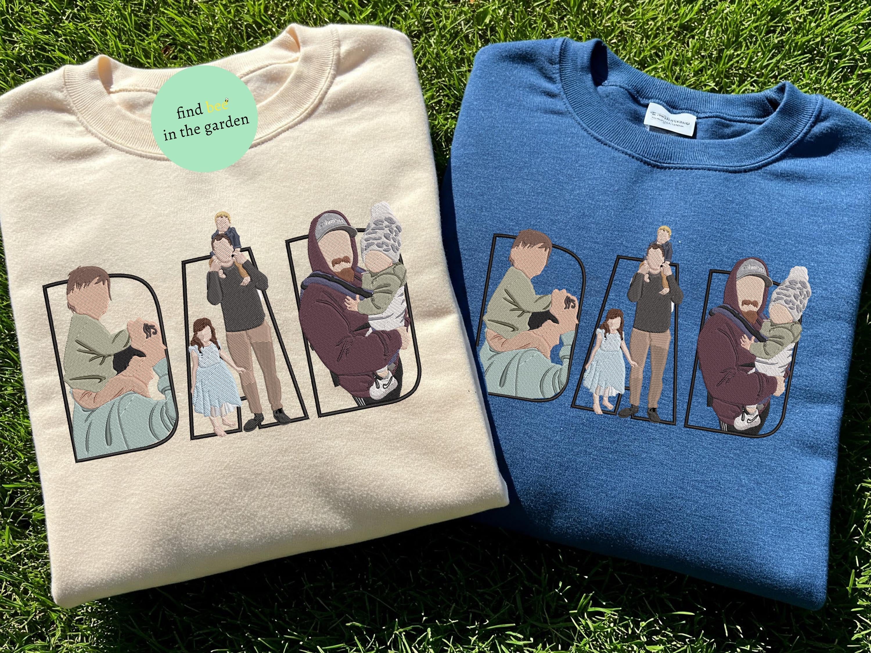 Custom Embroidered Dad Shirt, Personalized Father T-shirt, Papa Brodé Tee, Daddy Embroidered Gift, Father’s Day Portrait Shirt for Him