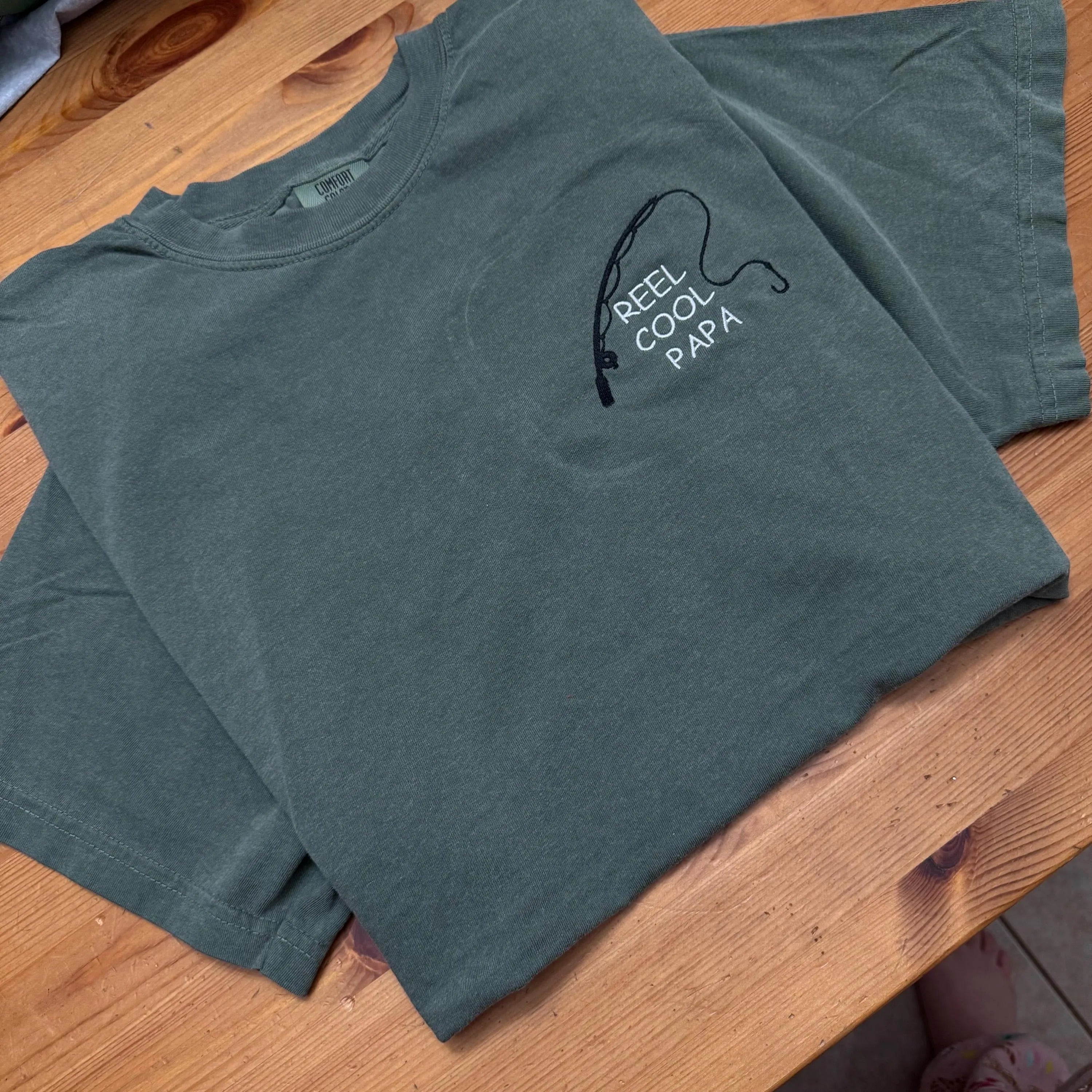 Reel Cool Papa Embroidered T-Shirt - Y2K Style | unisex T-shirt Comfort Colors- funny clothing- gift for him -Fathers Day- Fishing Shirt