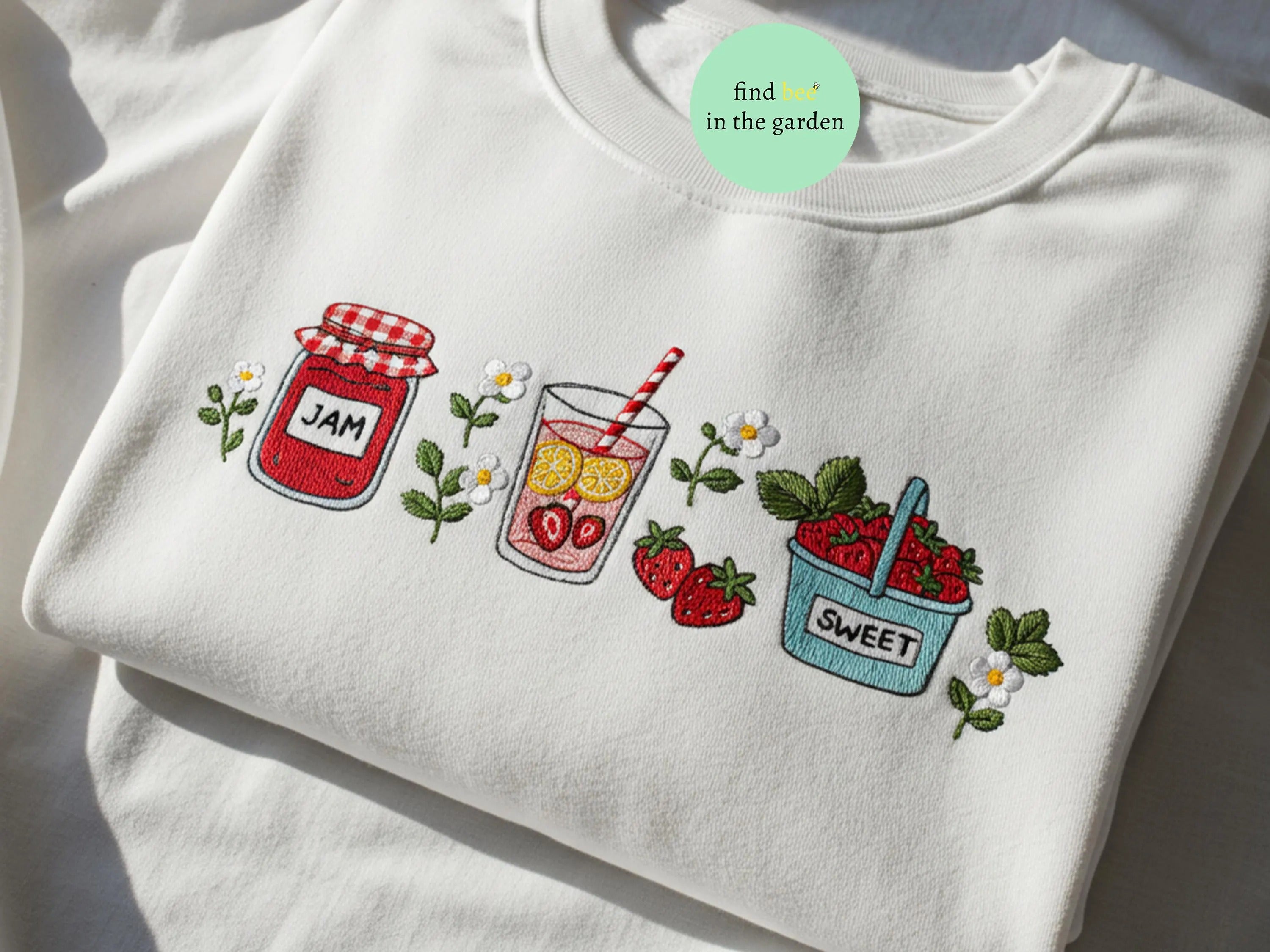 Embroidered Strawberry Jam Shirt, Cottagecore Crewneck Tee, Summer Berries T-Shirt, Kawaii Fruit Shirt, Gift for Her, Plant Lover Tee