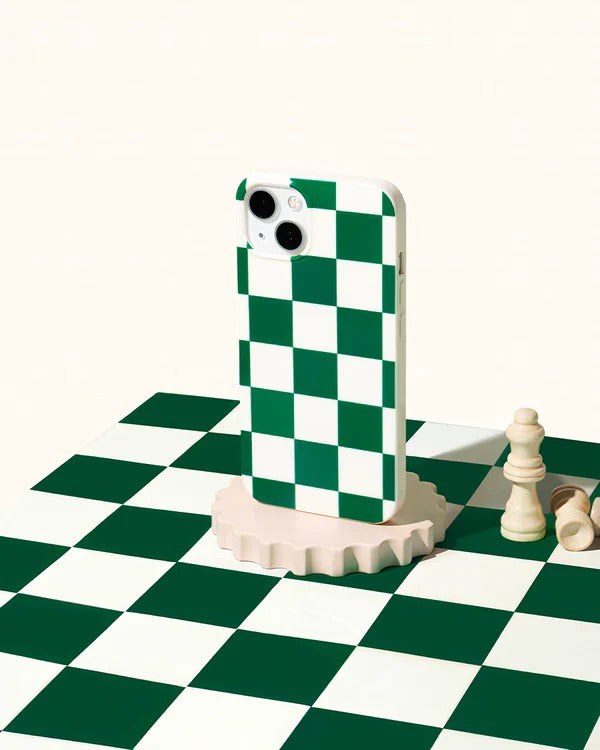 Casely iPhone Case | Fit Check | Green Checkerboard Case | Subtle Check Design Case Compatible with MagSafe