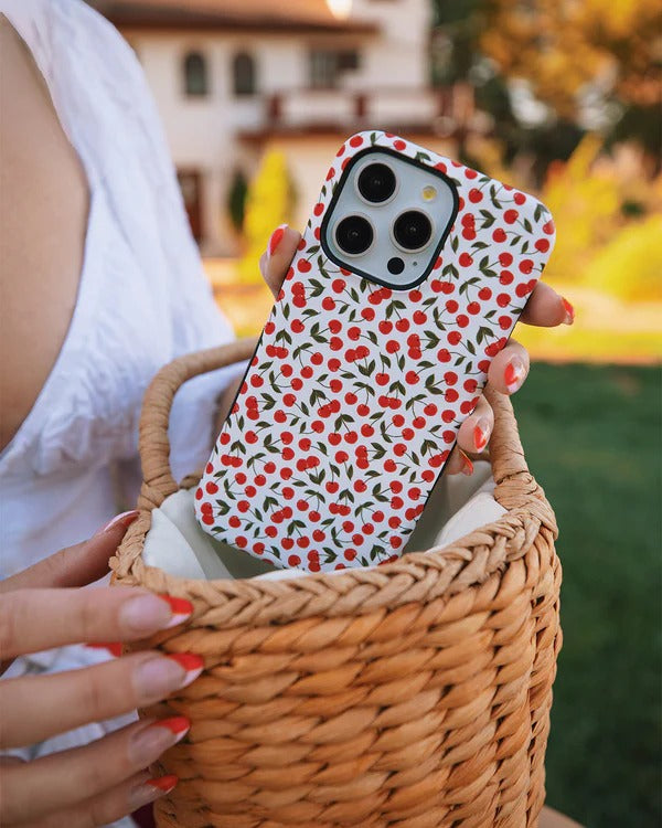 Casely iPhone Case | Cherry on Top | Red Cherries Case | Sleek Fruit Case Compatible with MagSafe