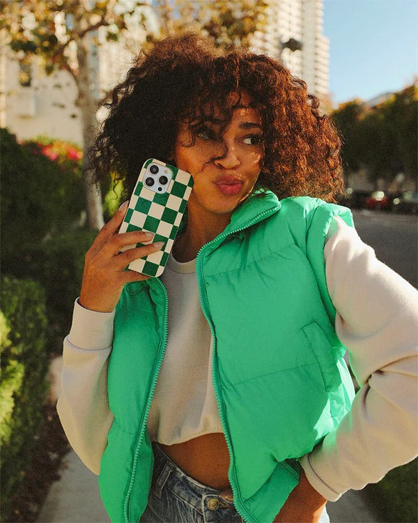 Casely iPhone Case | Fit Check | Green Checkerboard Case | Subtle Check Design Case Compatible with MagSafe