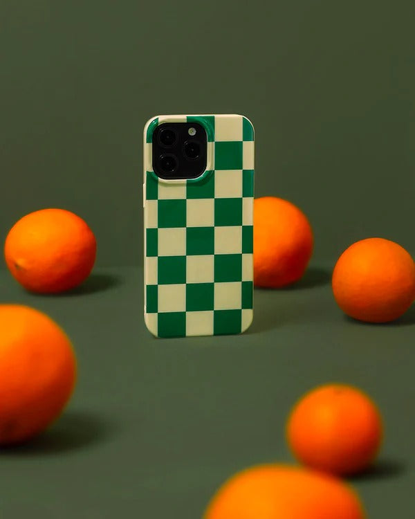 Casely iPhone Case | Fit Check | Green Checkerboard Case | Subtle Check Design Case Compatible with MagSafe