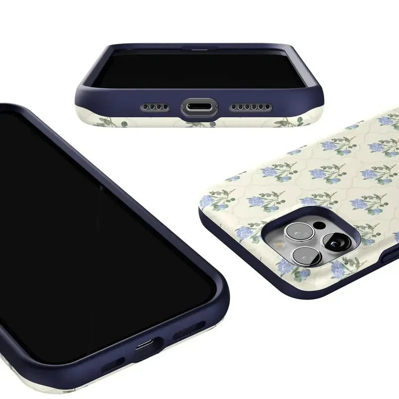Casely iPhone Case | Vintage Garden | Blue Hydrangea Case | Vintage Blue Edition Case Compatible with MagSafe