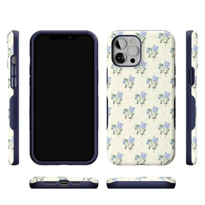 Casely iPhone Case | Vintage Garden | Blue Hydrangea Case | Vintage Blue Edition Case Compatible with MagSafe