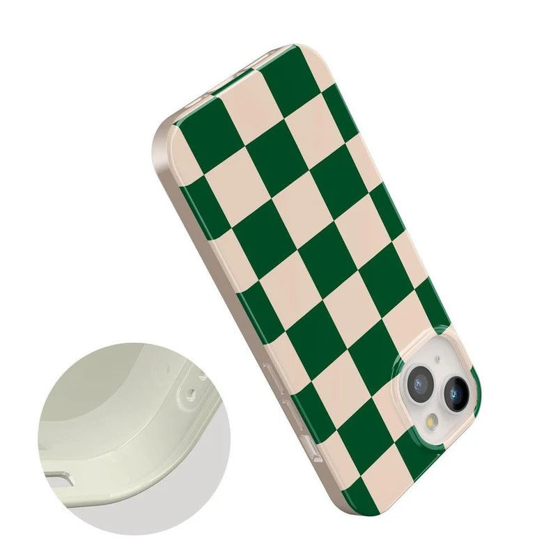 Casely iPhone Case | Fit Check | Green Checkerboard Case | Subtle Check Design Case Compatible with MagSafe